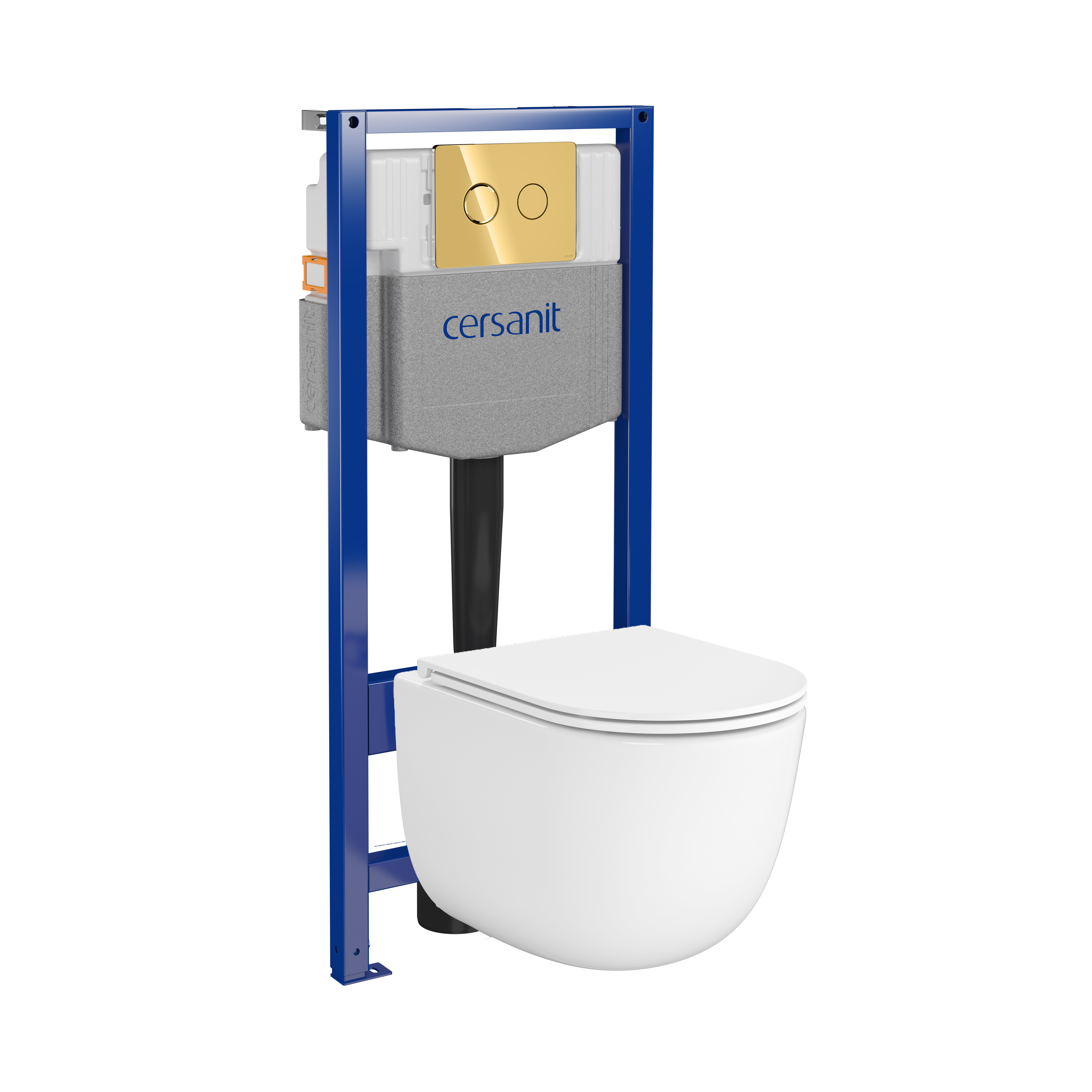 Zestaw podtynkowy WC pneumatyczny Fiori miska WC wirowa deska WC duroplast przycisk Sido złoty Cersanit
