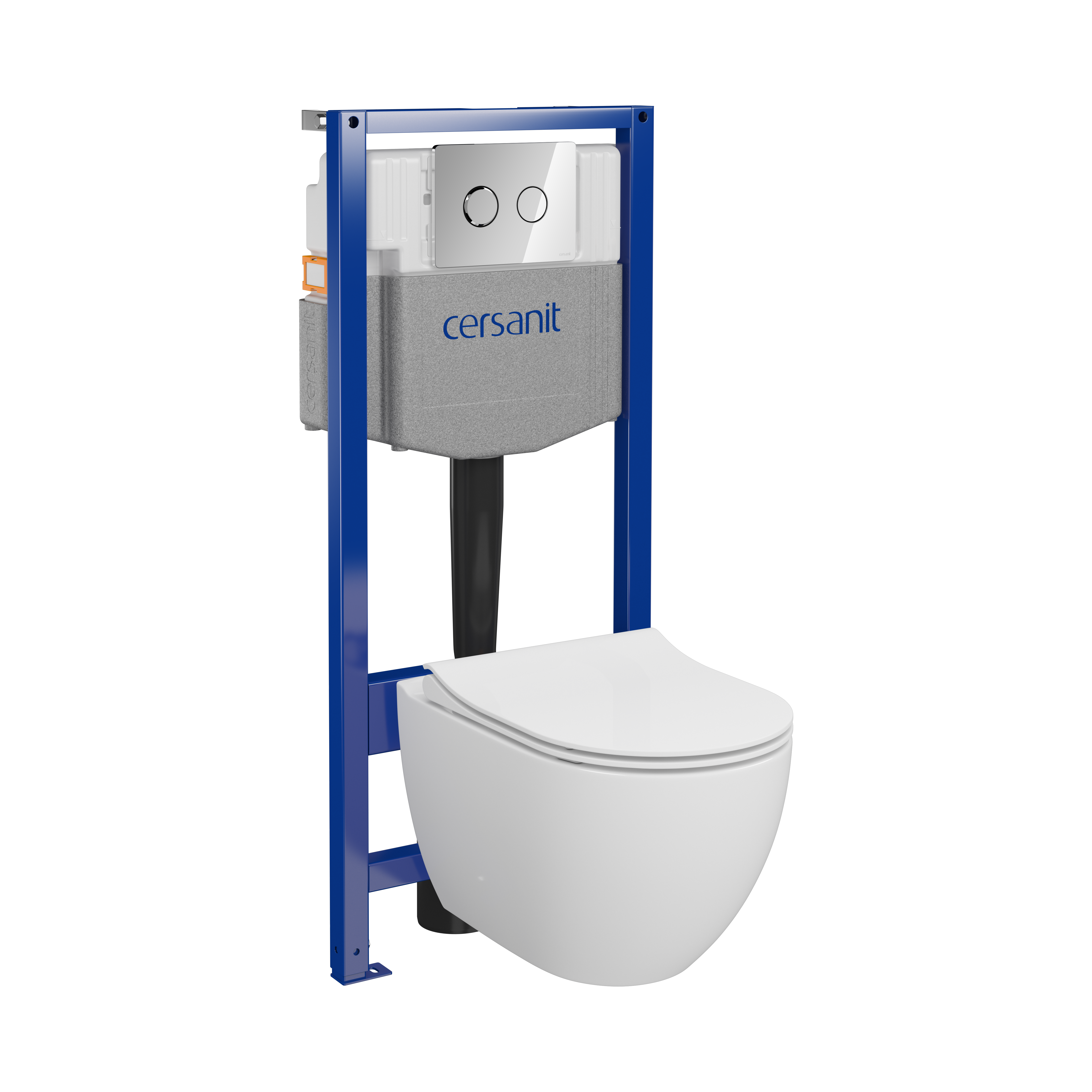 Zestaw podtynkowy WC pneumatyczny Simi miska WC bezkołnierzowa deska WC duroplast przycisk Sido chrom Cersanit