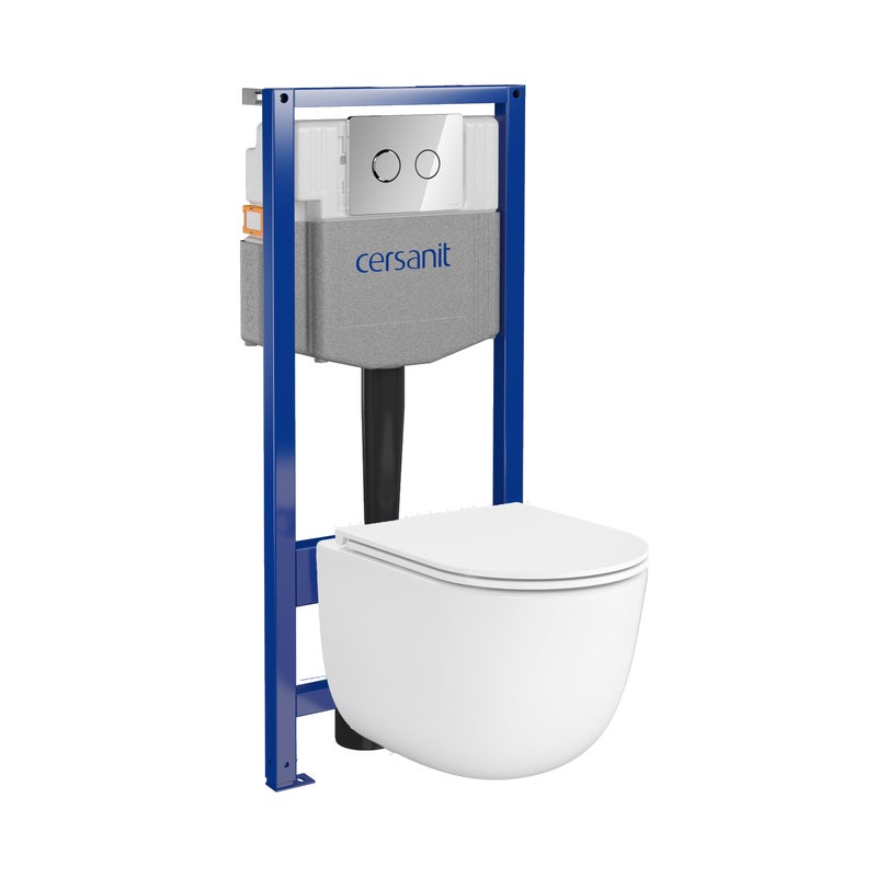 Zestaw podtynkowy WC pneumatyczny Fiori miska WC wirowa deska WC duroplast przycisk Sido chrom Cersanit