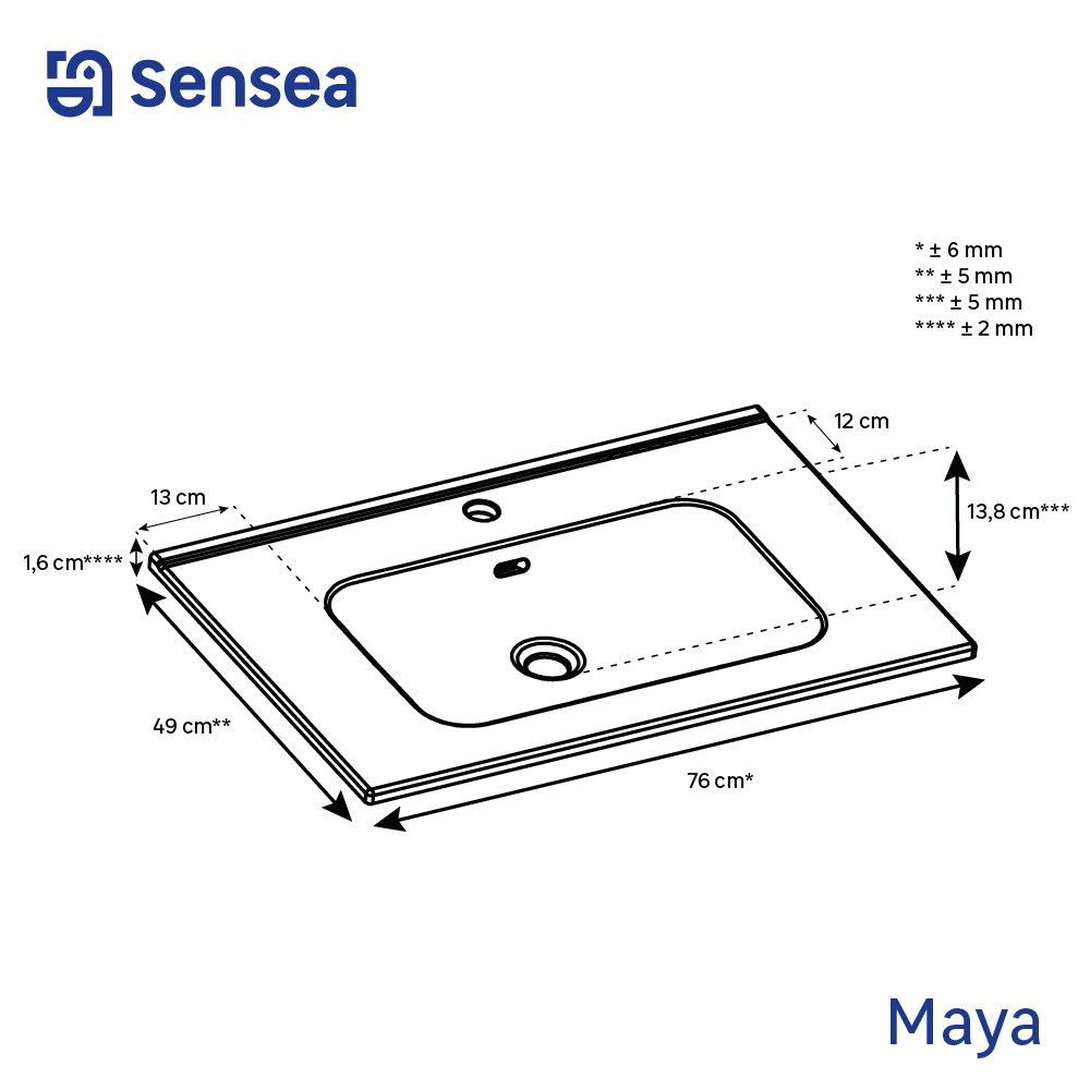 Plan simple vasque centrée Maya céramique blanc l.76 x P.49 cm - 2