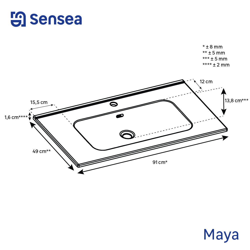 Plan simple vasque centrée Maya céramique blanc Brillant l.91 x P.49 cm - 3