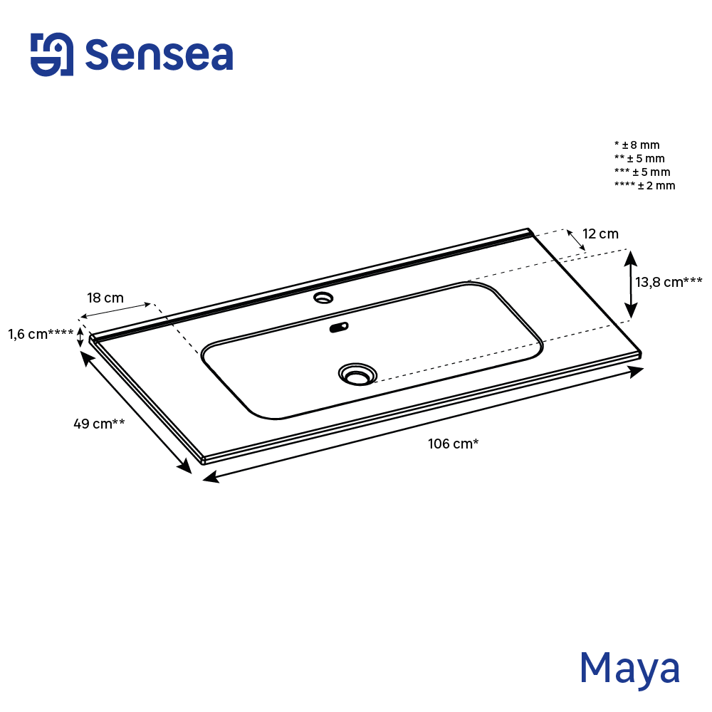Plan simple vasque centrée Maya céramique blanc l.106 x P.49 cm - 2