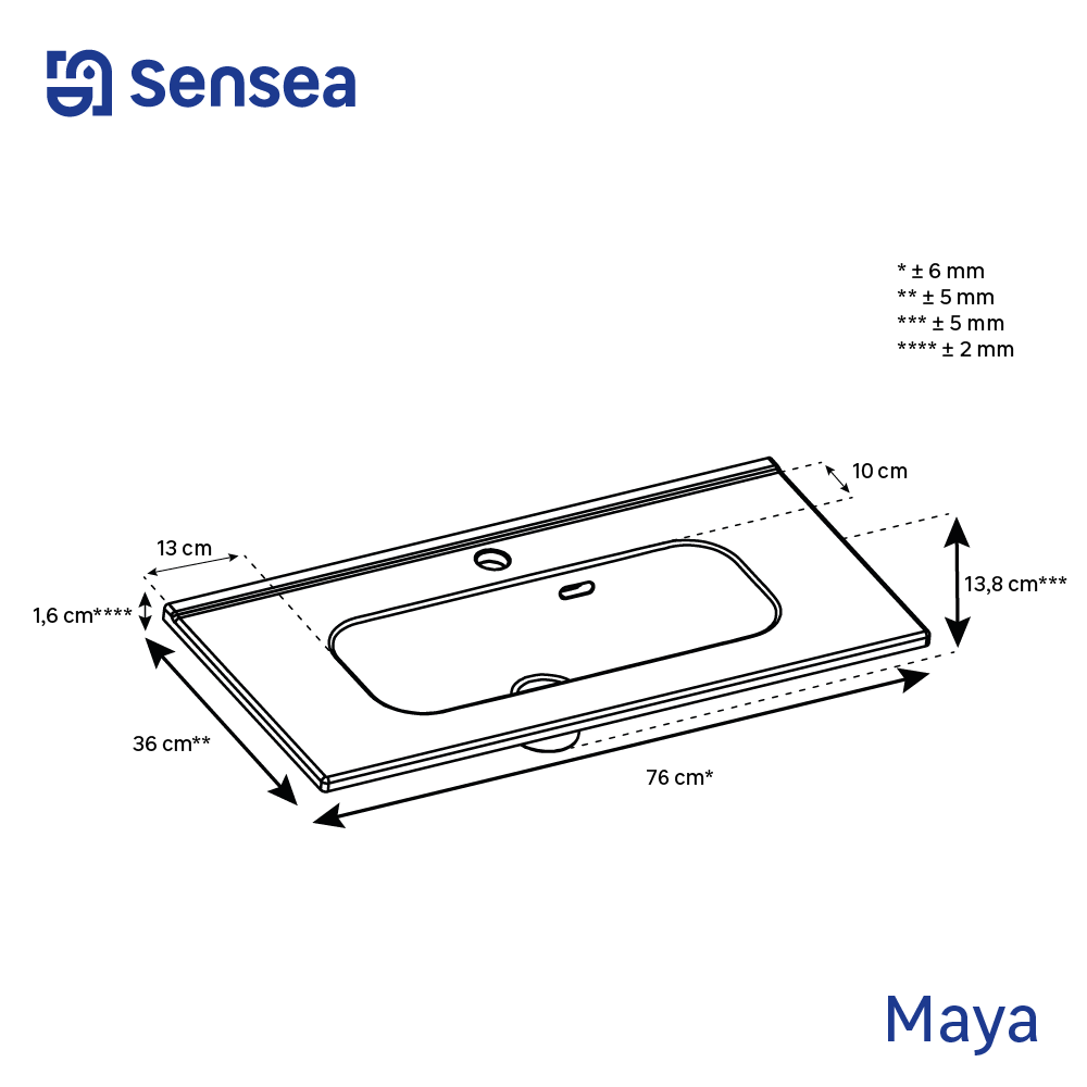 Plan simple vasque centrée Maya céramique blanc l.76 x P.36 cm - 2