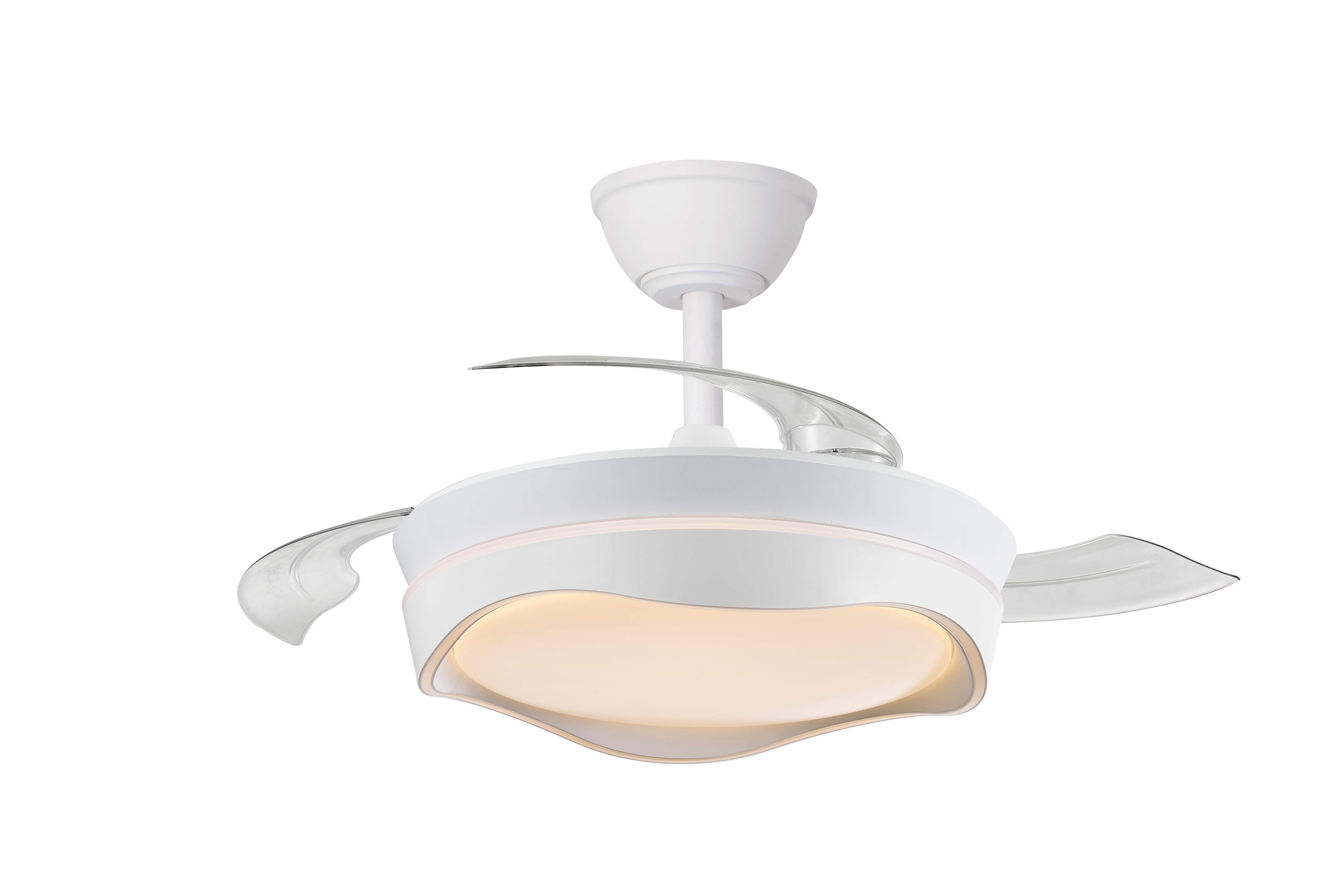 Ventilador de techo con luz silencioso DC 30W con mando ø92 cm Atlas CRISTAL RECORD blanco luz CCT 3 aspas retráctiles tipo lámpara| 7 velocidades| modo verano/invierno| brisa| recomendado para <13m² - 2