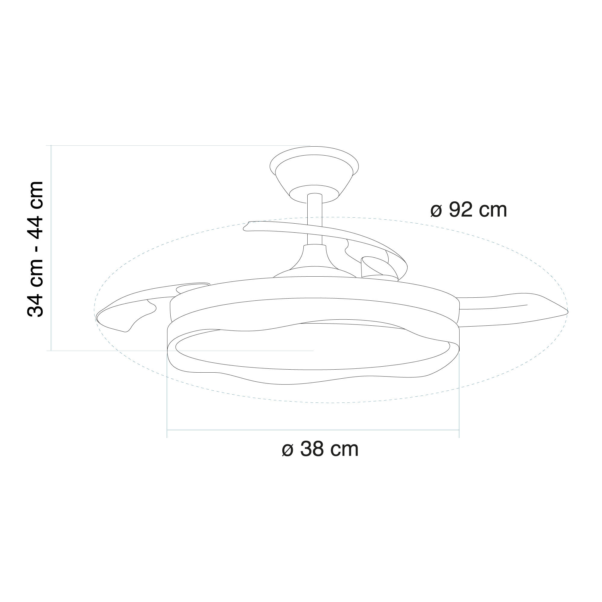 Ventilador de techo con luz silencioso DC 30W con mando ø92 cm Atlas CRISTAL RECORD blanco luz CCT 3 aspas retráctiles tipo lámpara| 7 velocidades| modo verano/invierno| brisa| recomendado para <13m² - 7