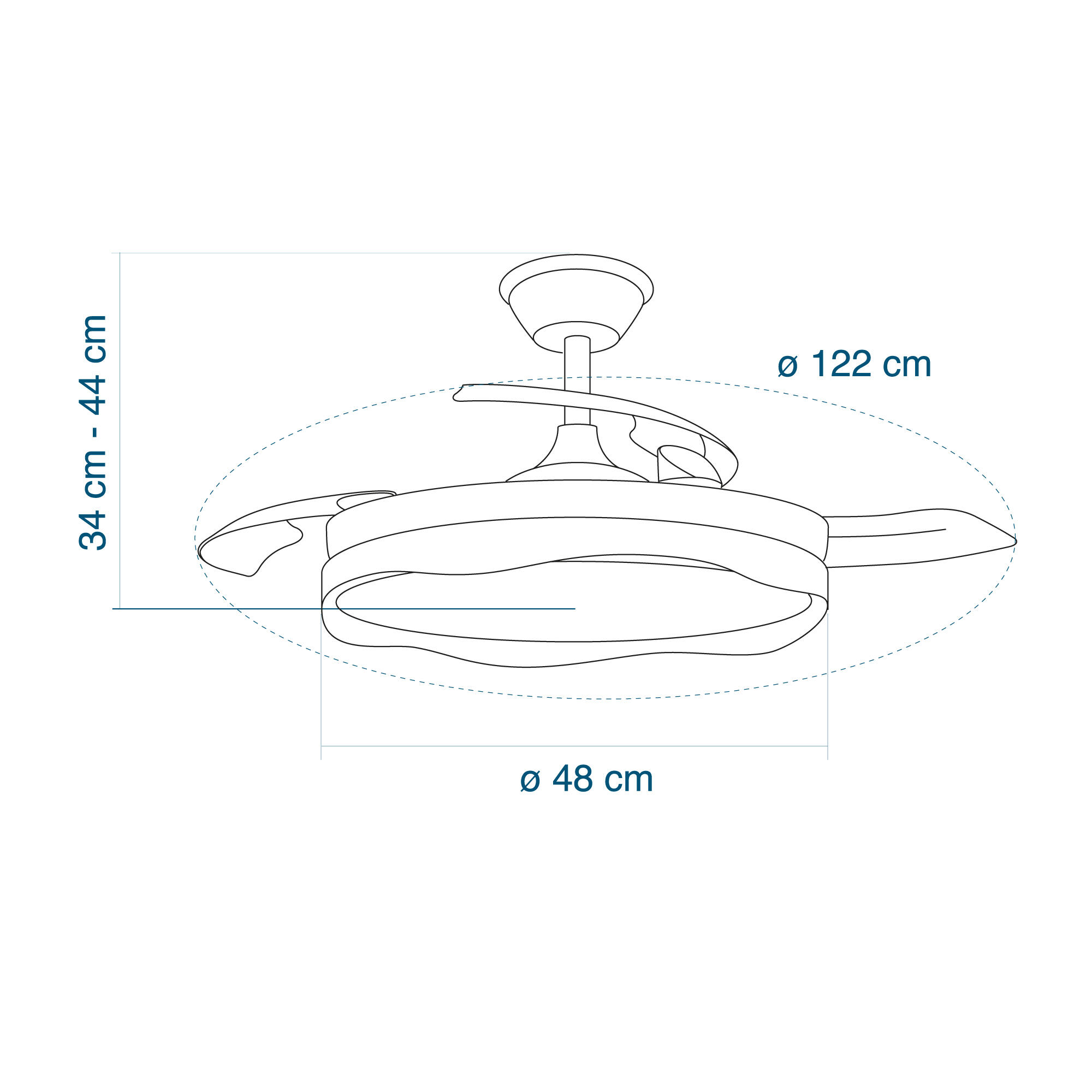 Ventilador de techo con luz silencioso DC 30W con mando ø120 cm Atlas CRISTAL RECORD blanco luz CCT 4 aspas retráctiles tipo lámpara| 7 velocidades| recomendado de 20 a 40m² - 8