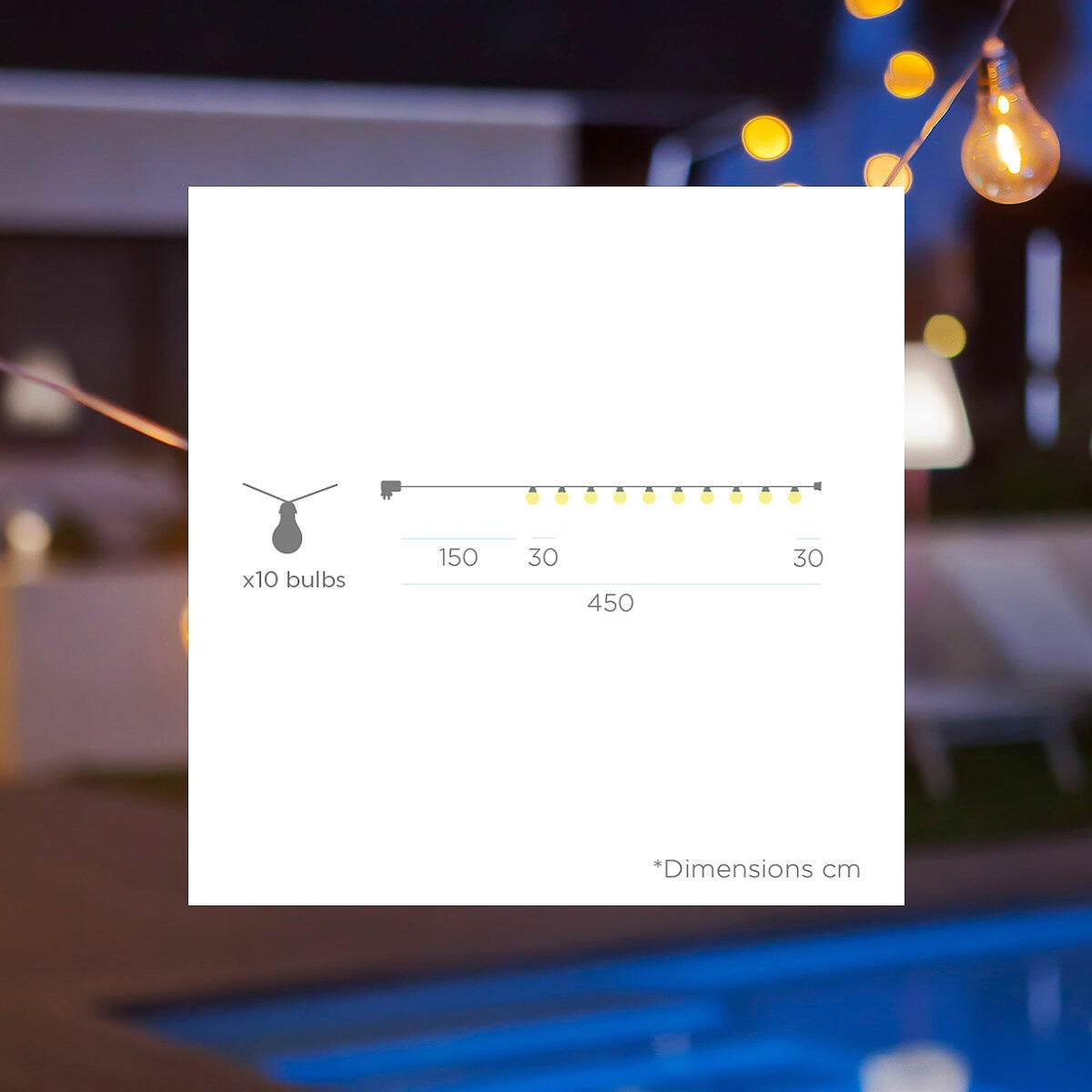 Grinalda solar 10 luzes 35 lúmens 2700 K IP44 exterior incolor Newgarden - 7