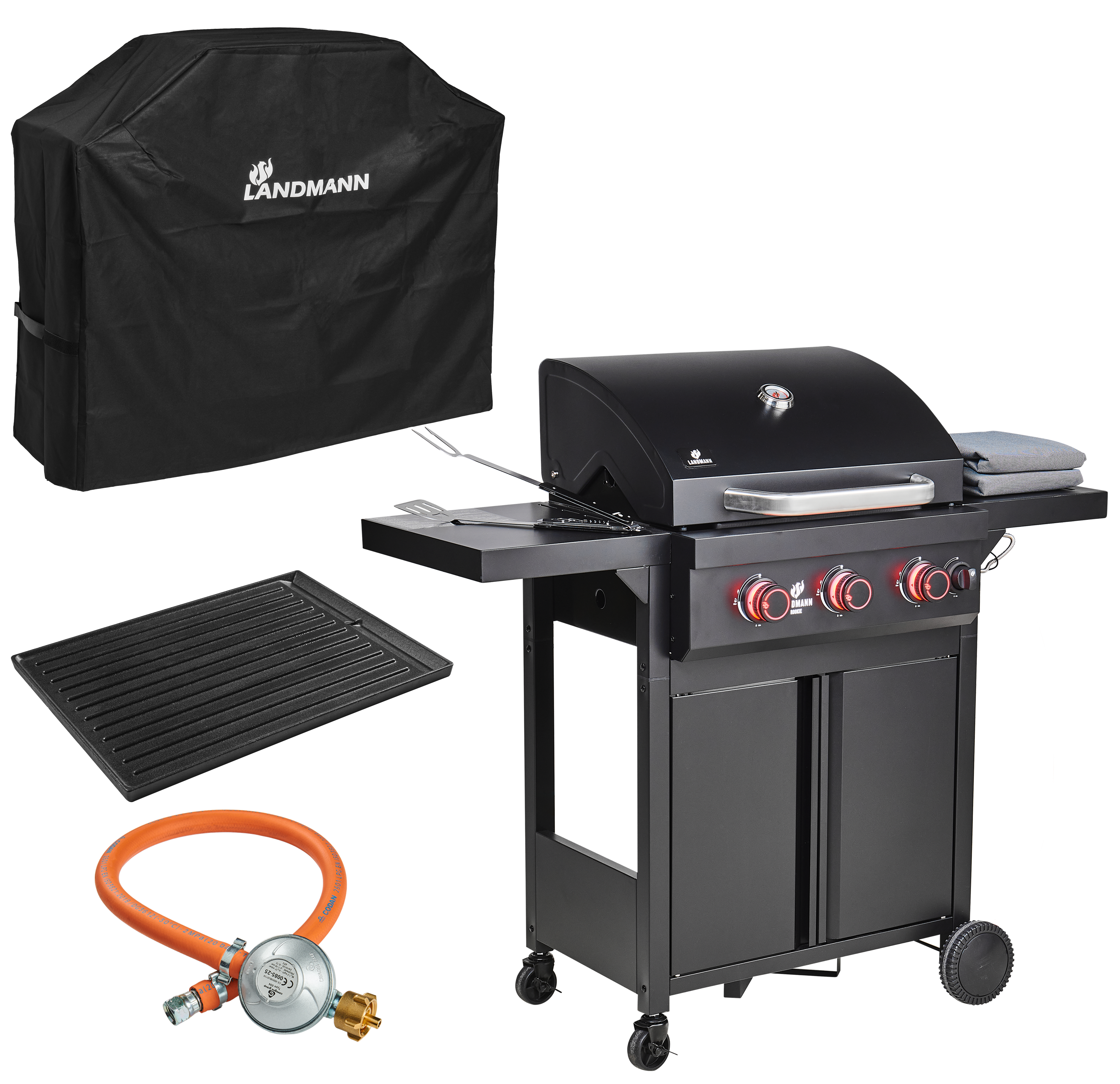 Grill gazowy 12 kW HERON COOK 3.1 płyta żeliwna + pokrowiec + mutlitool LANDMANN