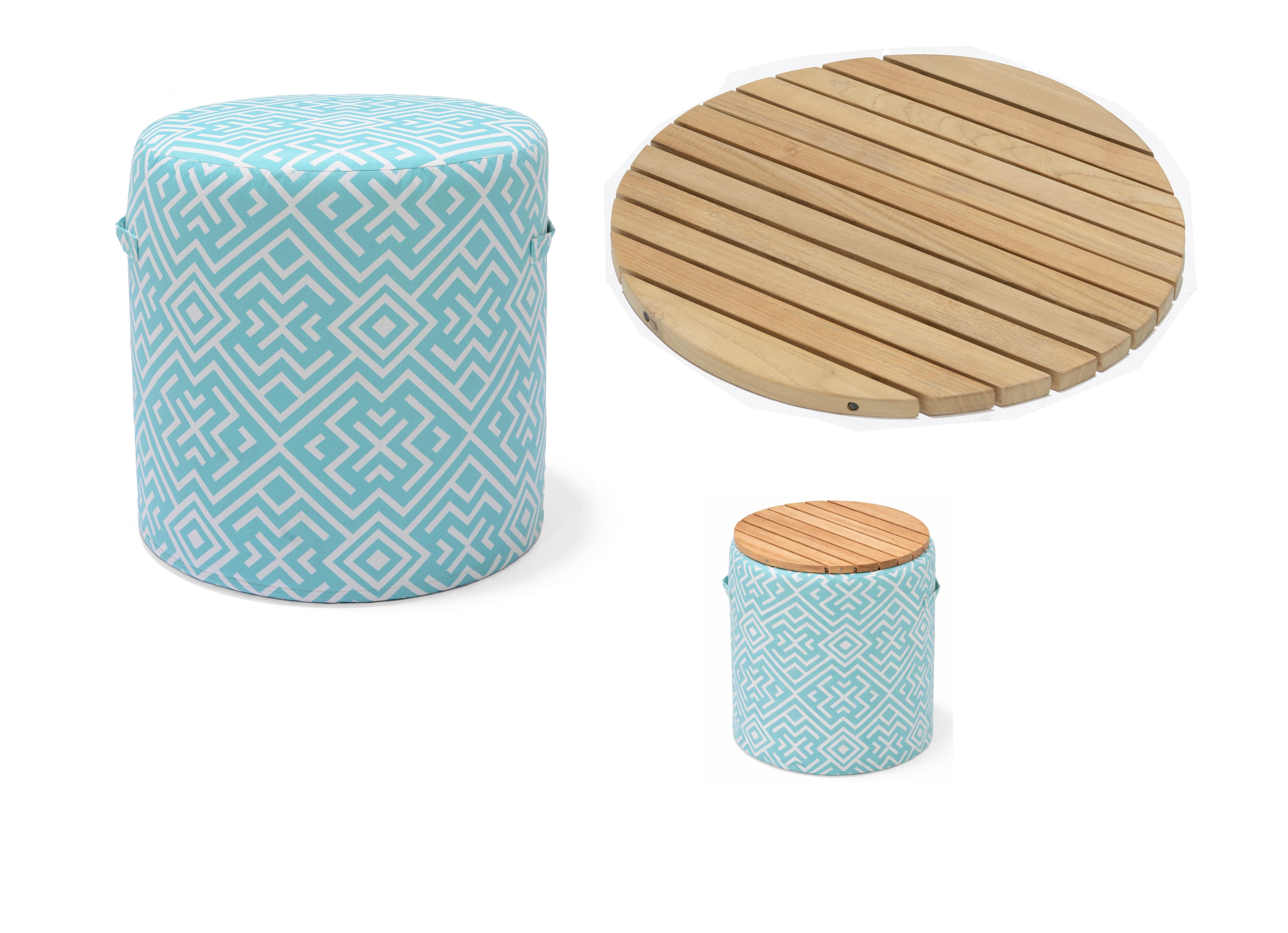 Puff de exterior convertible scancom de 45x45x45 cm y de color azul celeste y blanco