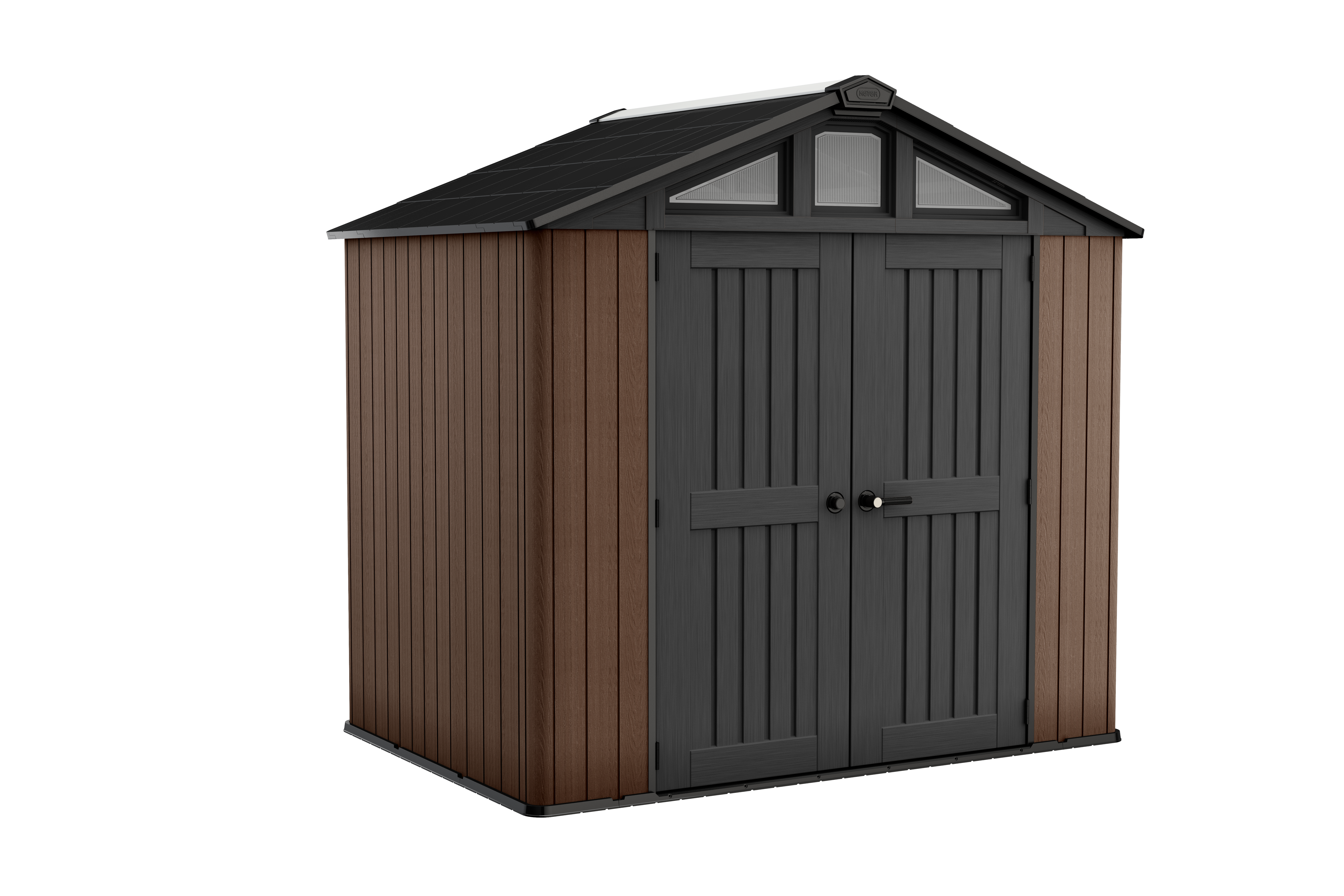 caseta de resina keter stronghold 8x6 45 m con kit de baldas 100x180 cm
