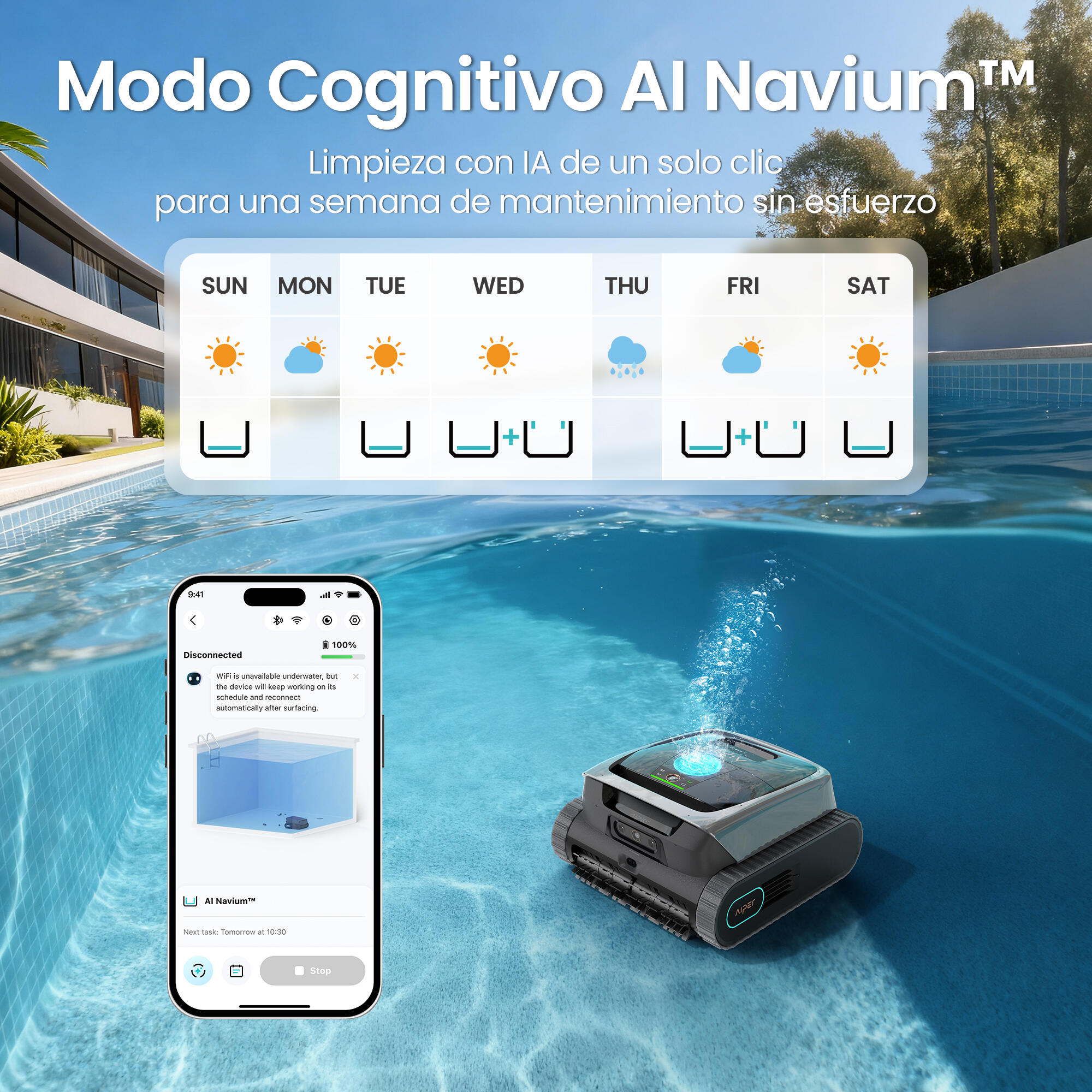 Limpiafondos a batería AIPER Scuba V3 para fondo, línea de flotación, escalera y pared con autonomía de 180 min - 12