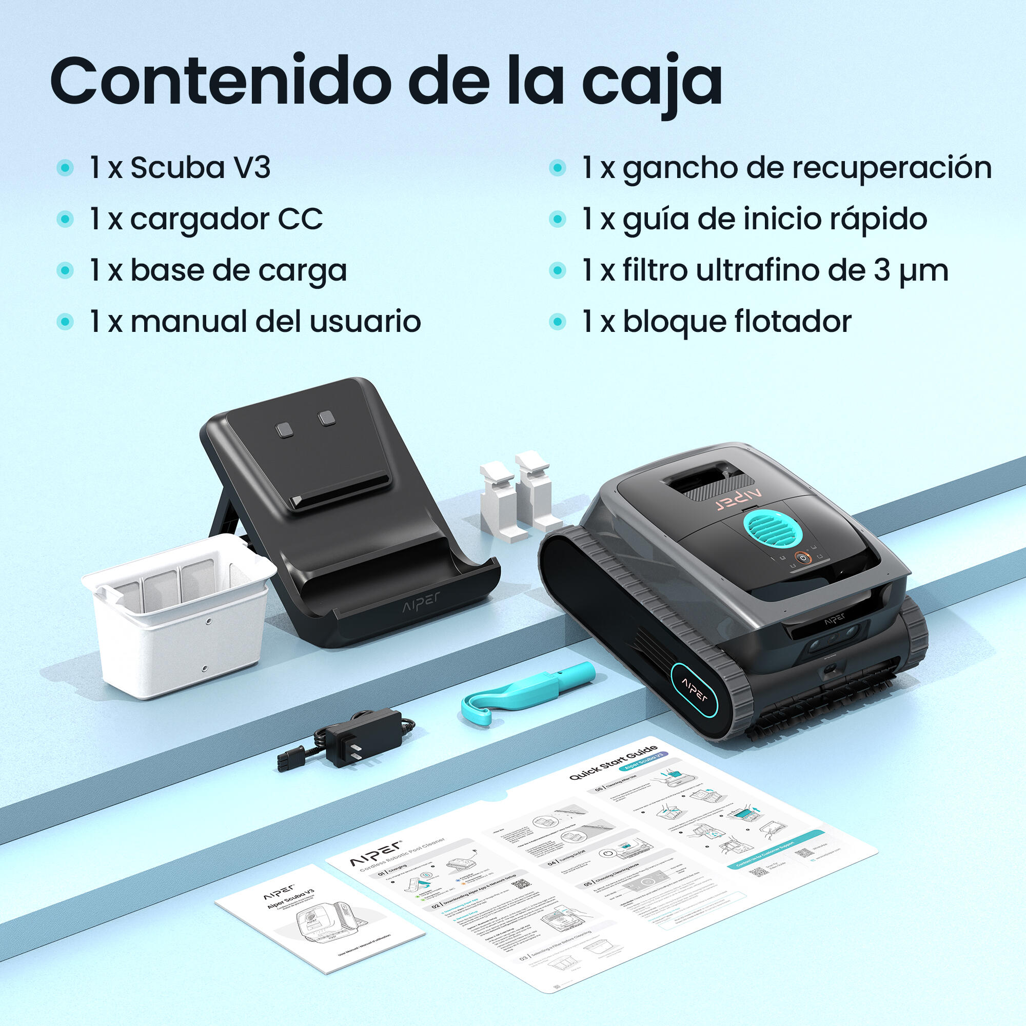 Limpiafondos a batería AIPER Scuba V3 para fondo, línea de flotación, escalera y pared con autonomía de 180 min - 14