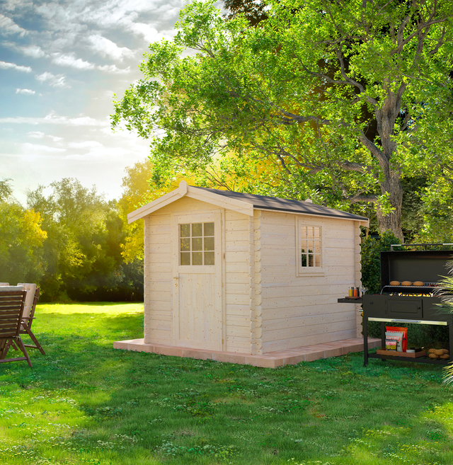 Casetta da giardino in legno naturale 2 x 3 m, superficie esterna 5.89 m² e spessore parete 25 mm, senza pavimento porta ad anta singola, TOSCANA GARDEN Pisa
