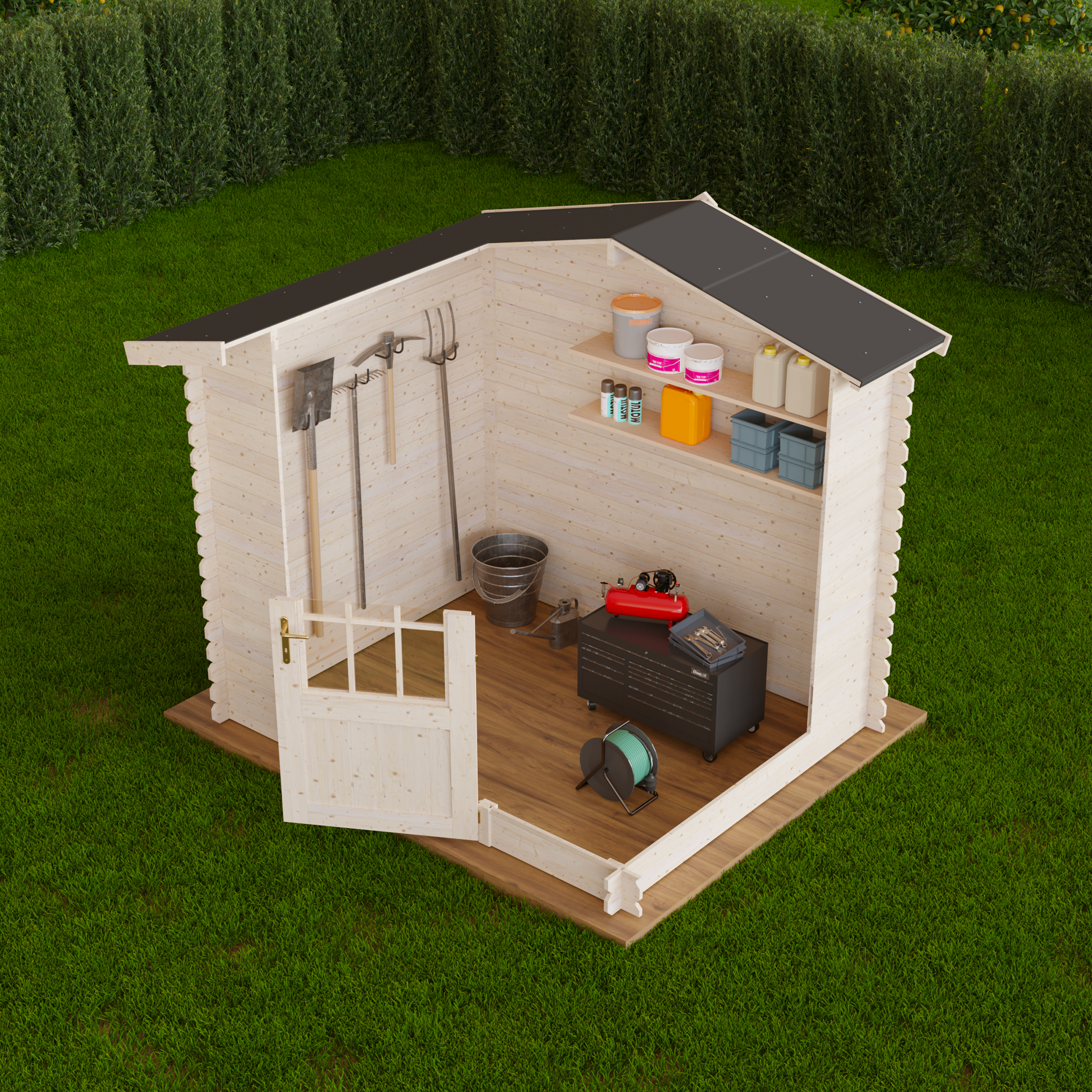 Caseta de madera Ischia de 254x218x220 cm y 4.75 m2 con 20 mm espesor y doble puerta abatible TOSCANA GARDEN - 7