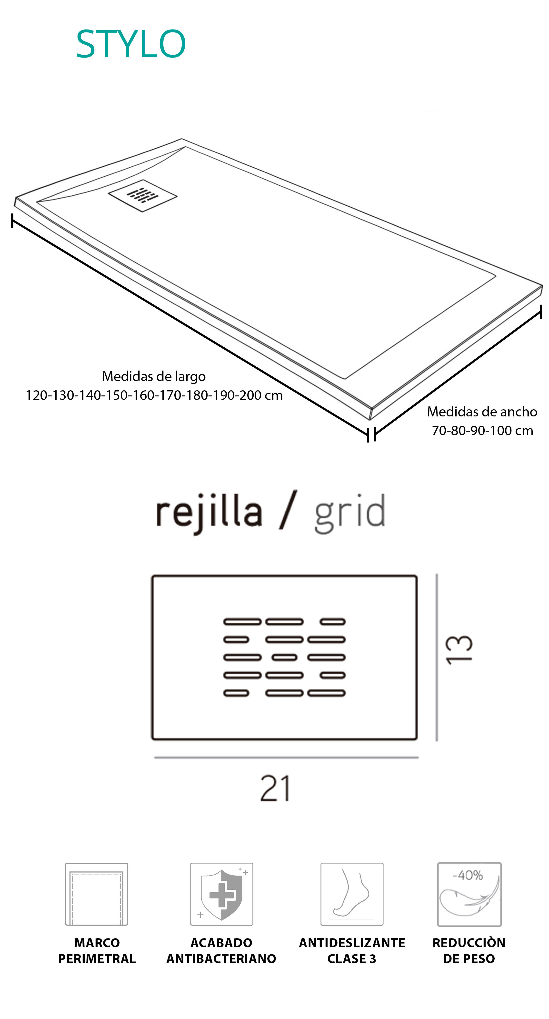 Plato de ducha STYLO 160x70 cm gris polvo - 2
