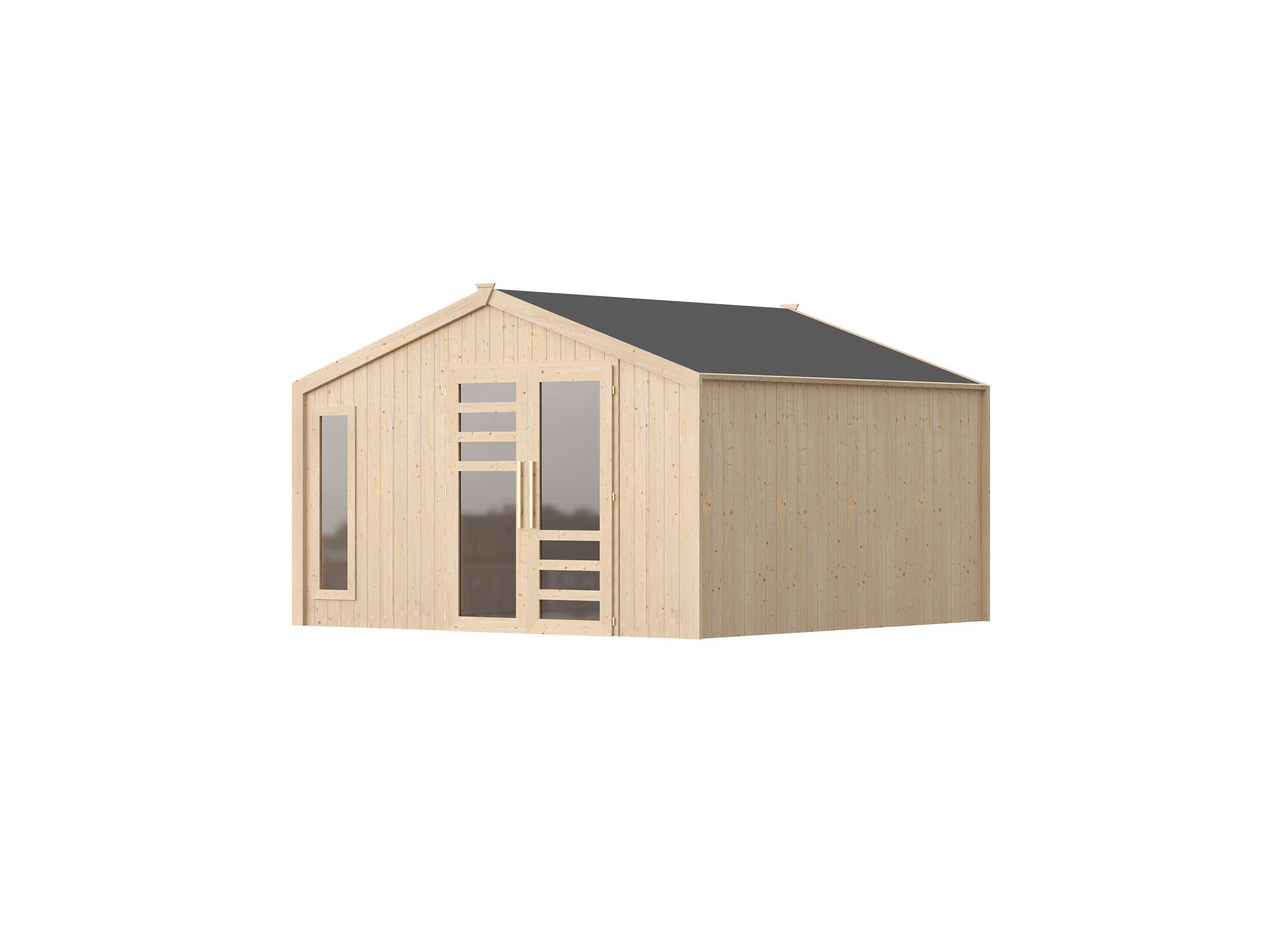 caseta de madera materia 4x4 de 397x263x408 cm y 16 m2 con 25 mm espesor y doble puerta abatible toscana garden
