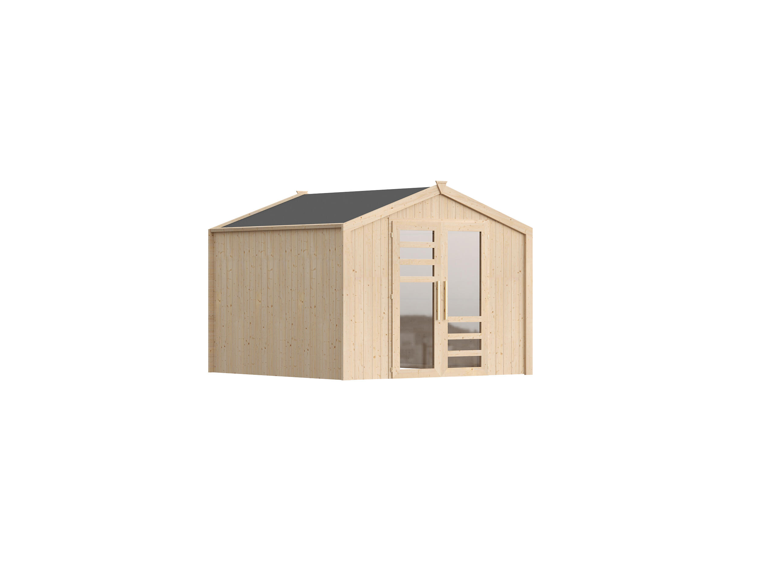 caseta de madera materia 3x3 de 315x250x307 cm y 967 m2 con 25 mm espesor y doble puerta abatible toscana garden