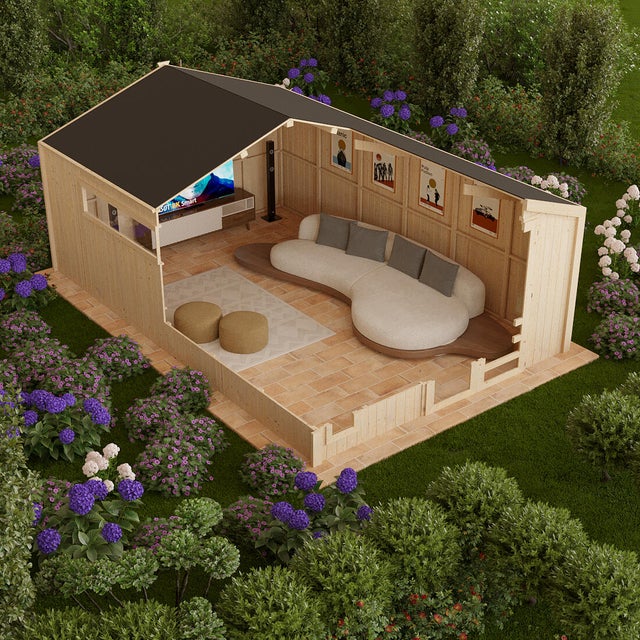 Caseta de madera MATERIA 4X6 de 397x257x600 cm y 23.62 m2 con 25 mm espesor y doble puerta abatible TOSCANA GARDEN