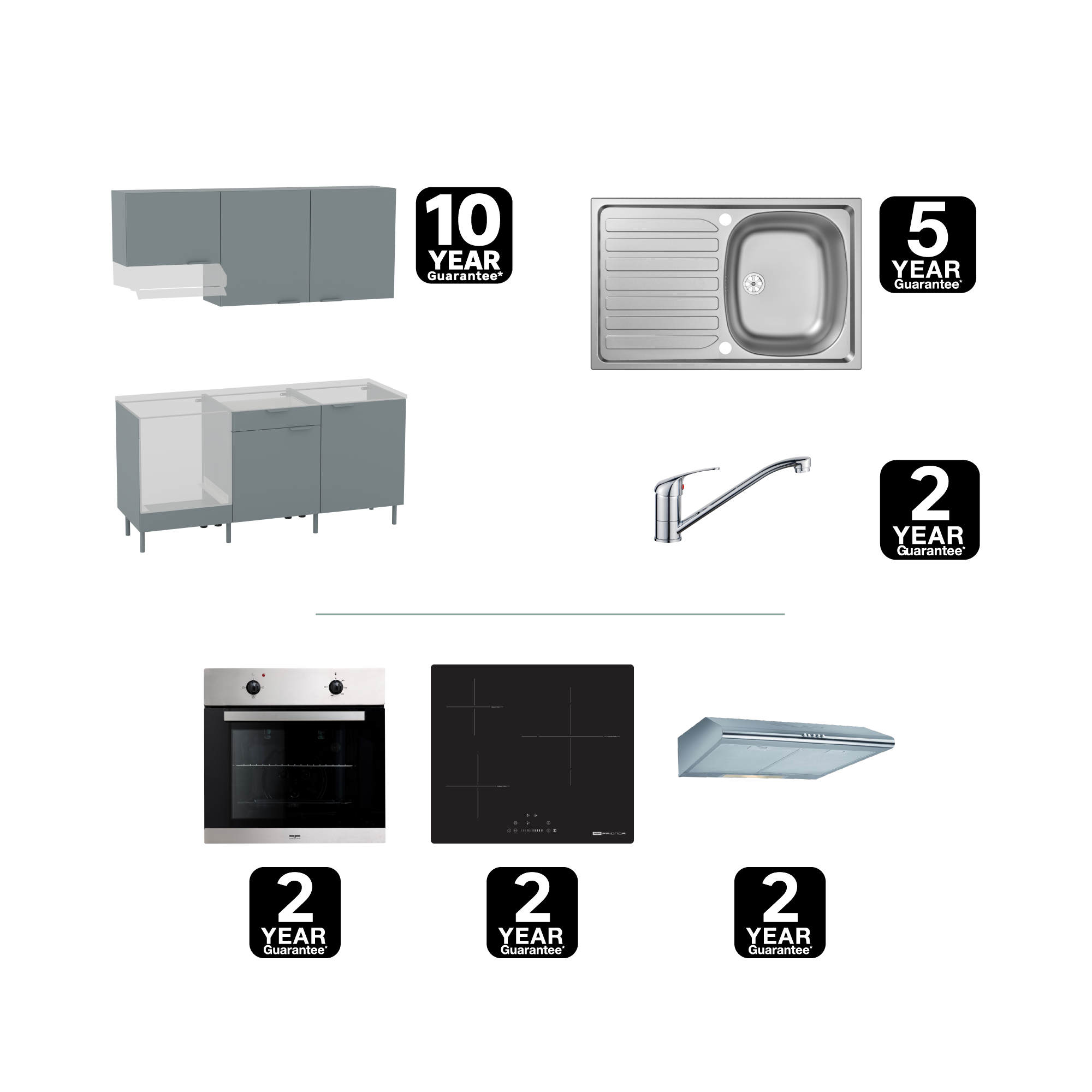 Cuisine équipée Eleki gris, 6 meubles avec électroménager, L180 x H217 x P58 cm - 5