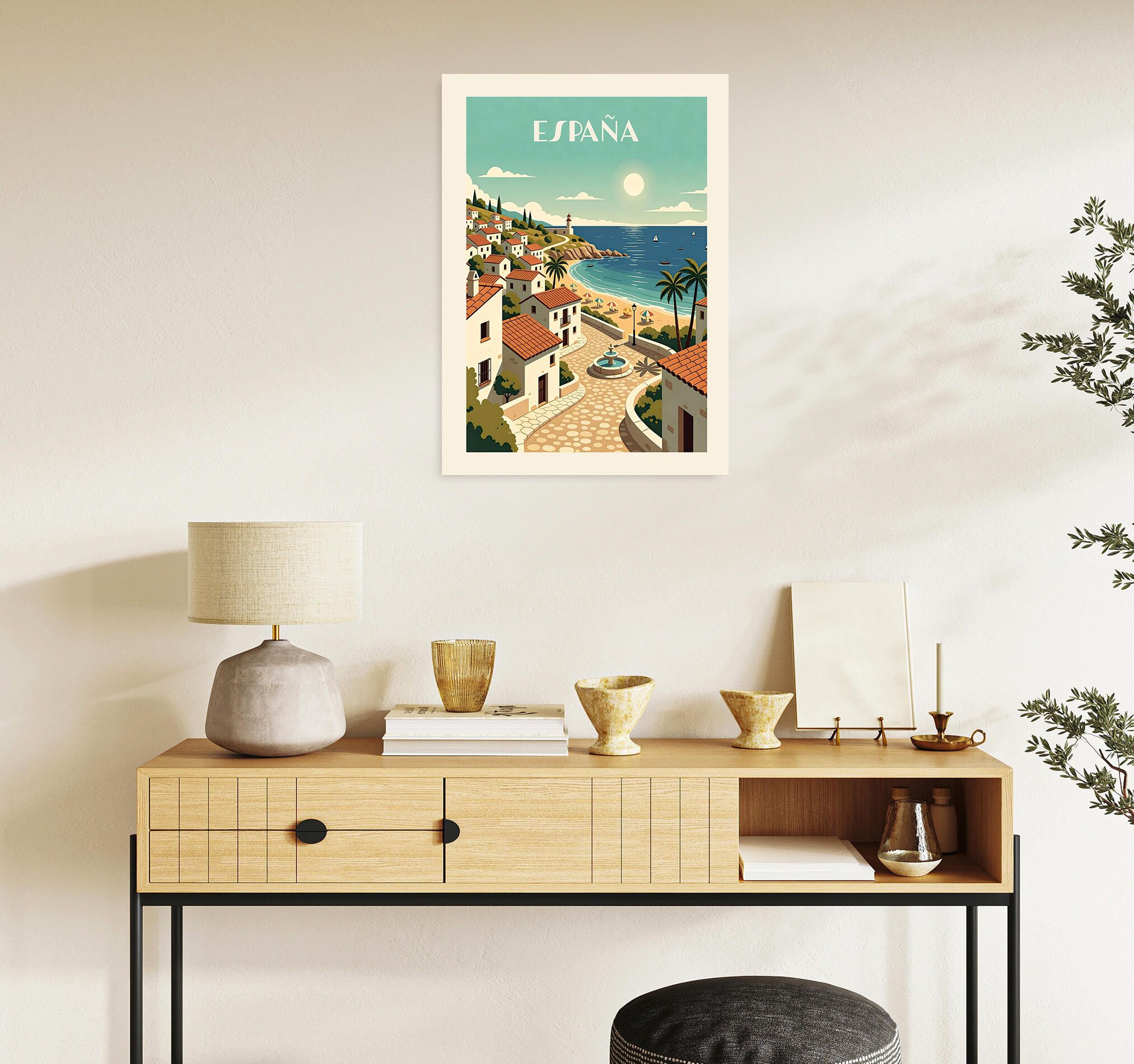 Pintura impresa sin marco Urban city de 50 x 70 cm. MDF Ciudad retro España costa playa - 6