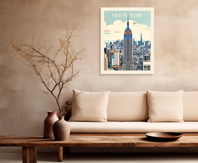 Pintura impresa sin marco Urban city de 40 x 50 cm. MDF Ciudad retro Nueva York Empire 
