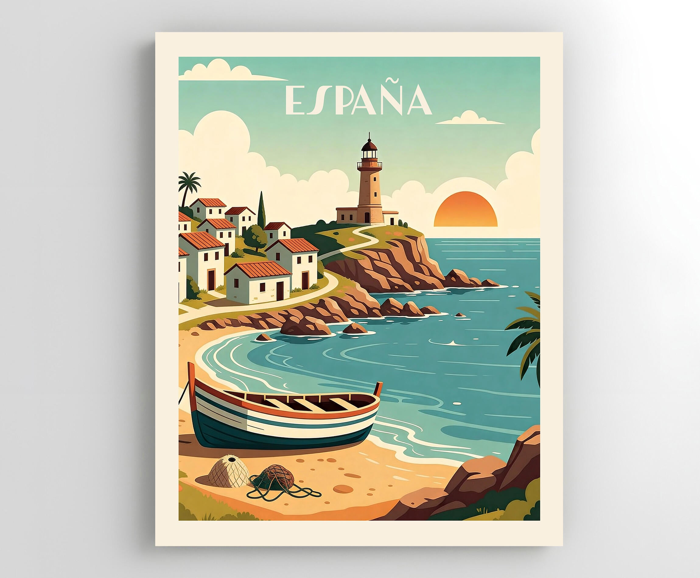 Pintura impresa sin marco Ciudad retro España costa playa 50 x 40 cm - 2