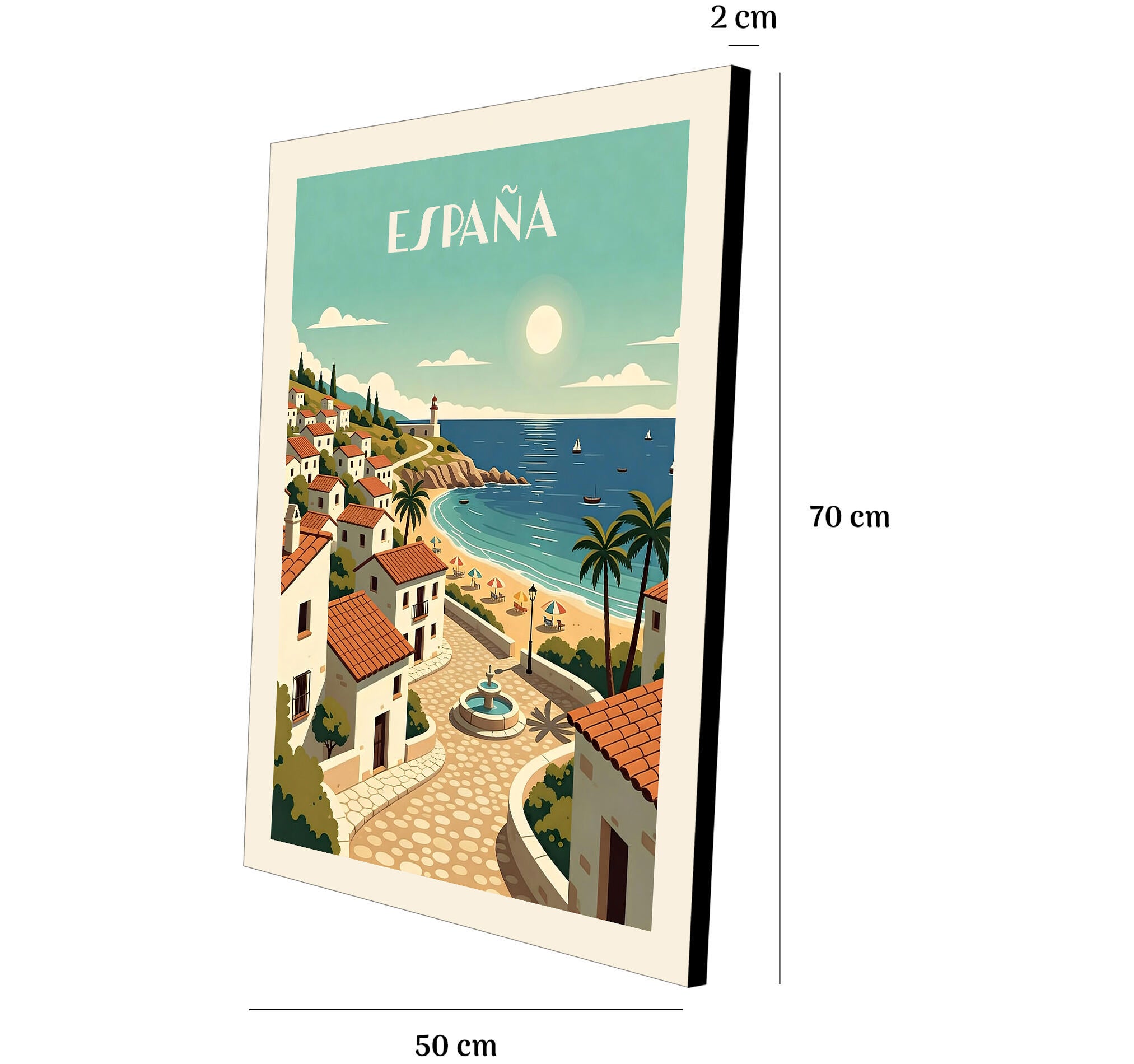 Pintura impresa sin marco Urban city de 50 x 70 cm. MDF Ciudad retro España costa playa - 3