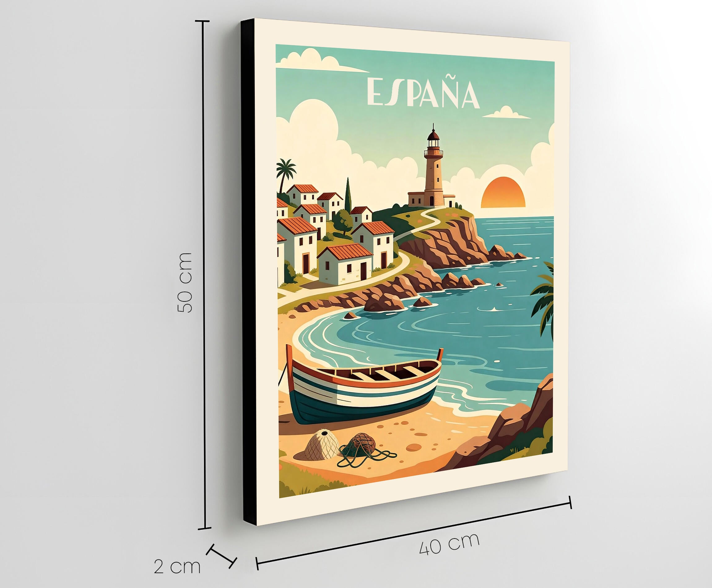 Pintura impresa sin marco Ciudad retro España costa playa 50 x 40 cm - 3