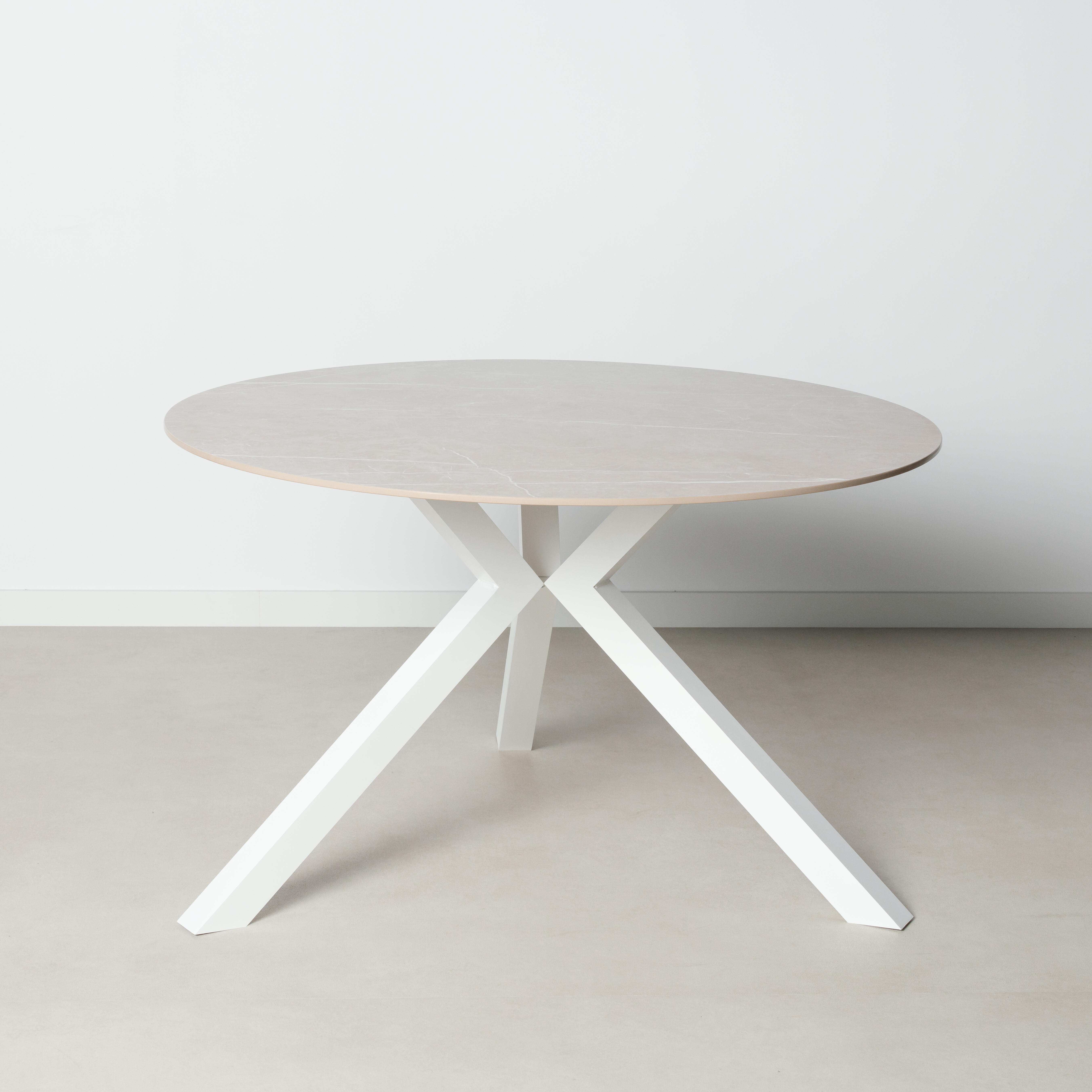mesa de jardin de aluminio y ceramica round l beigeblanco de o120x74 cm