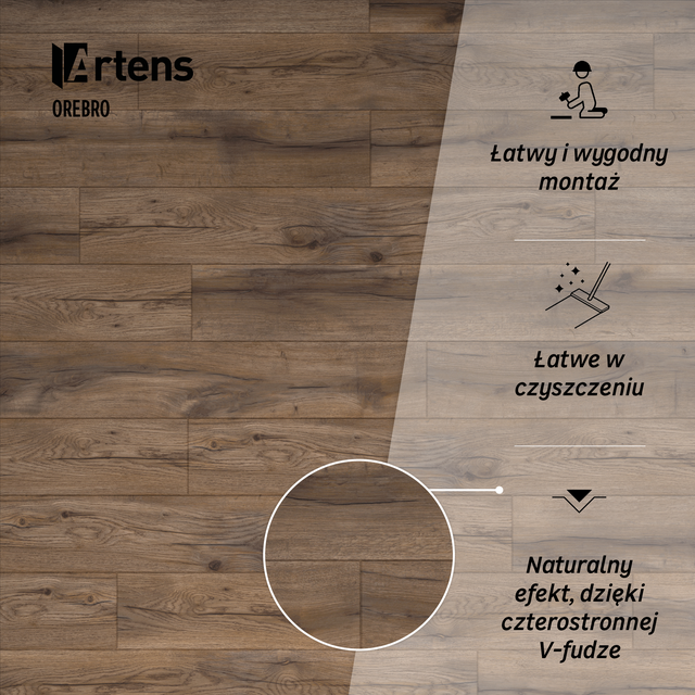 Panele podłogowe laminowane wodoodporne AC5 8 mm Artens Orebro struktura naturalnego drewna