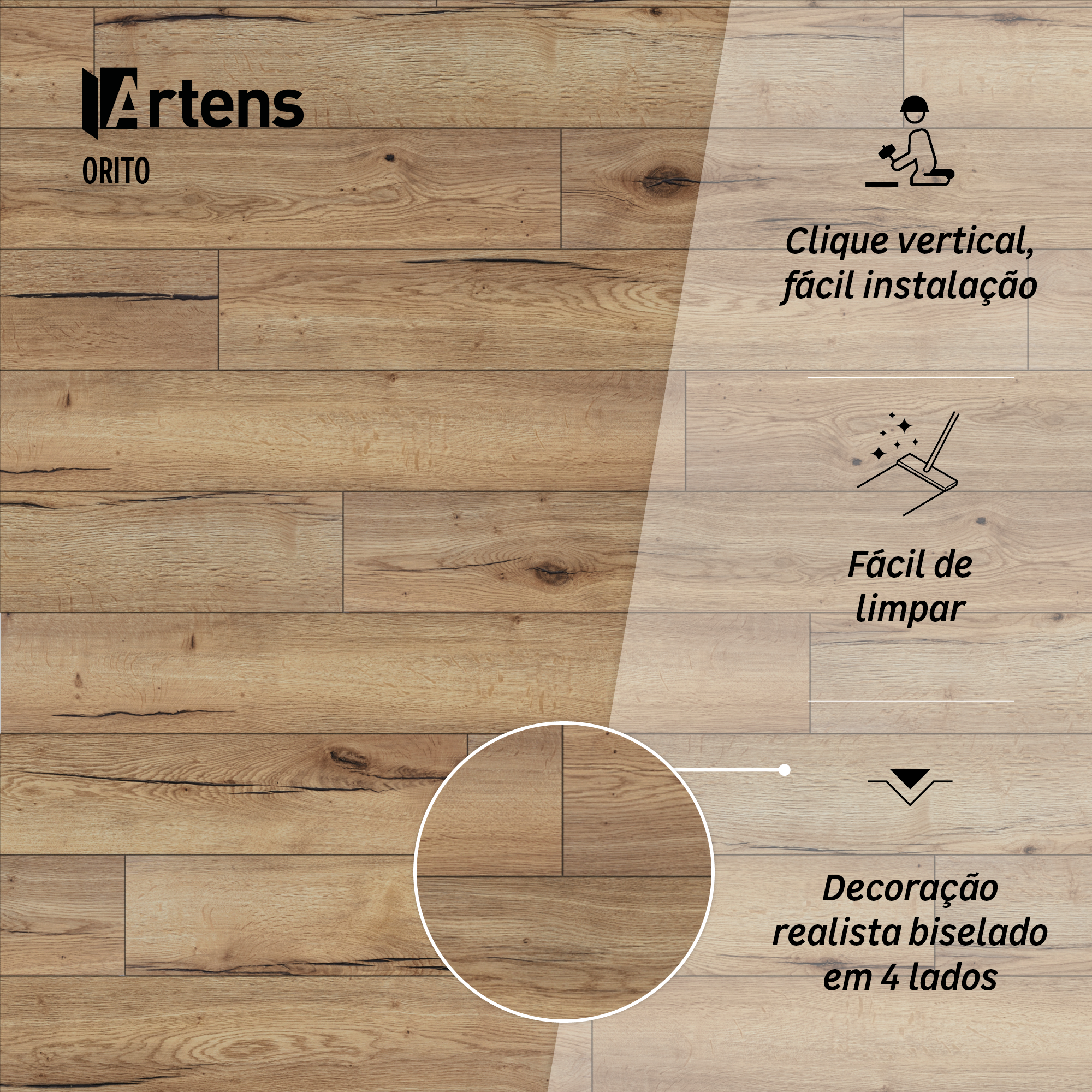 Pavimento flutuante laminado Orito resistente à água 24h superior 8 mm Artens - 6
