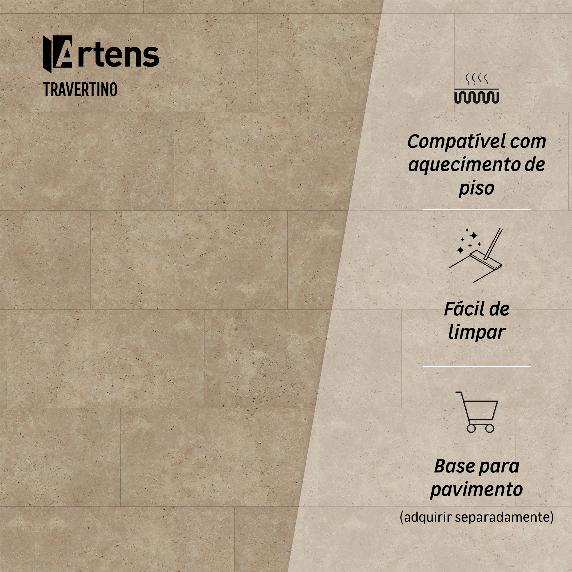 Pavimento vinílico mosaico PVC fita autoaderente Travertino medio Artens 1,5 mm - 6