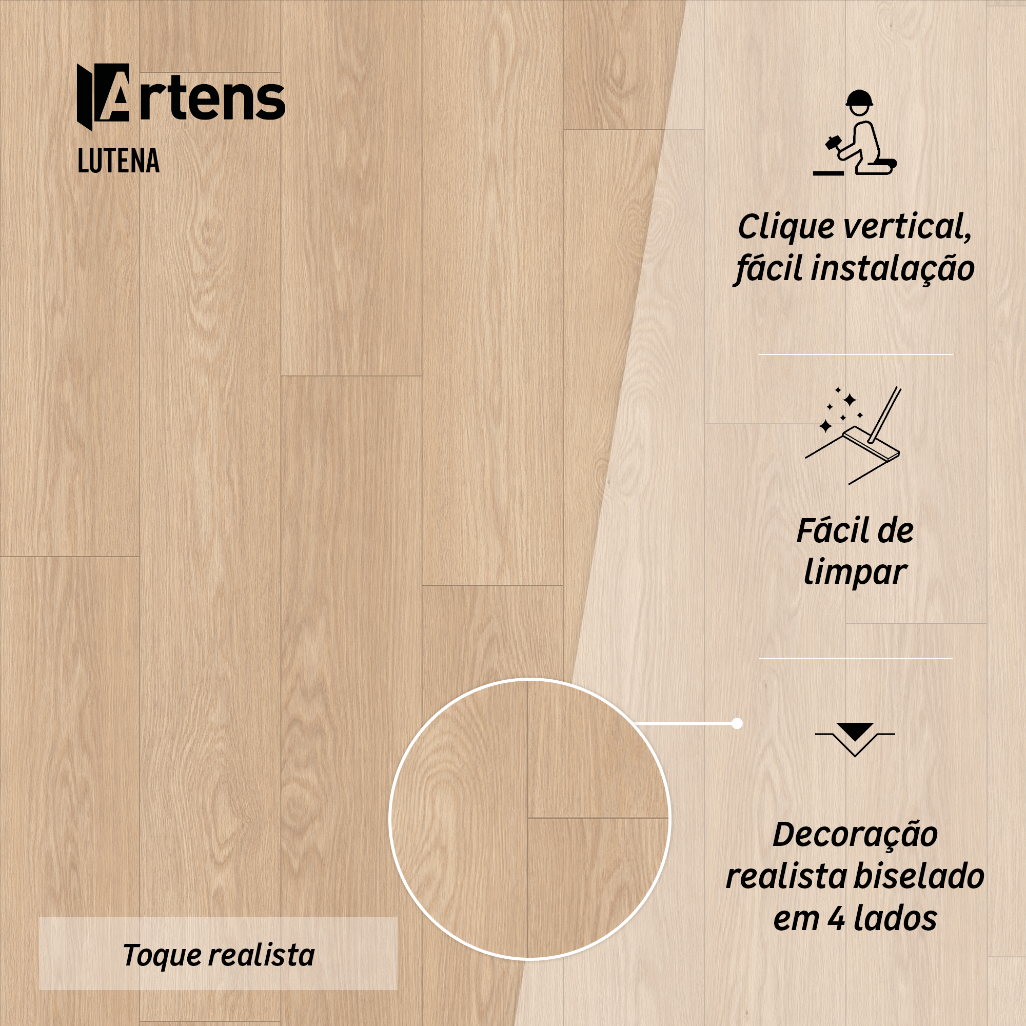 Pavimento flutuante laminado Lutena resistente à água 100h superior 8 mm Artens - 4