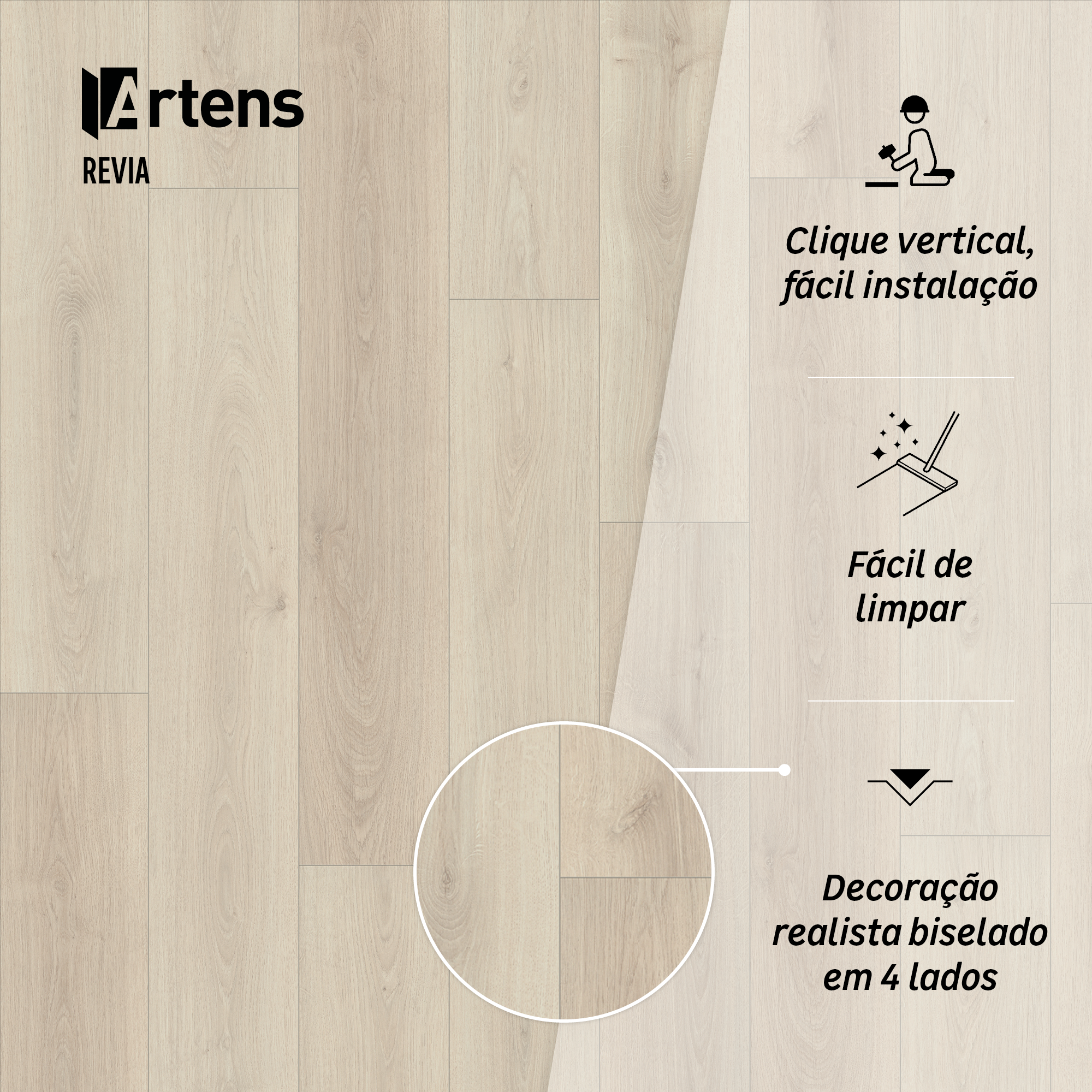 Pavimento flutuante laminado REVIA resistente à água 24h médio 8 mm Artens BG205 - 5