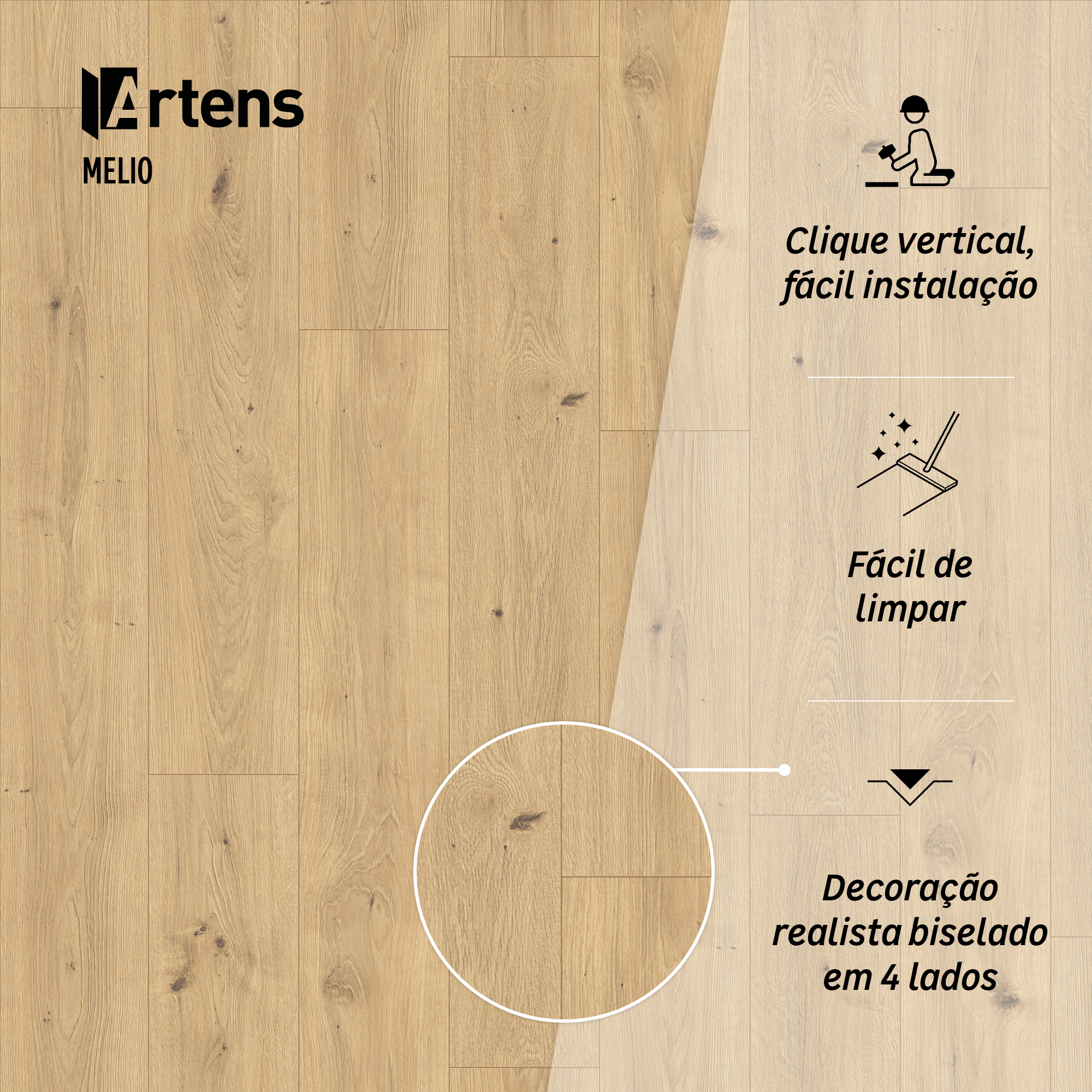 Pavimento flutuante laminado Melio resistente à água 24h médio 8 mm Artens NAT 320 - 5