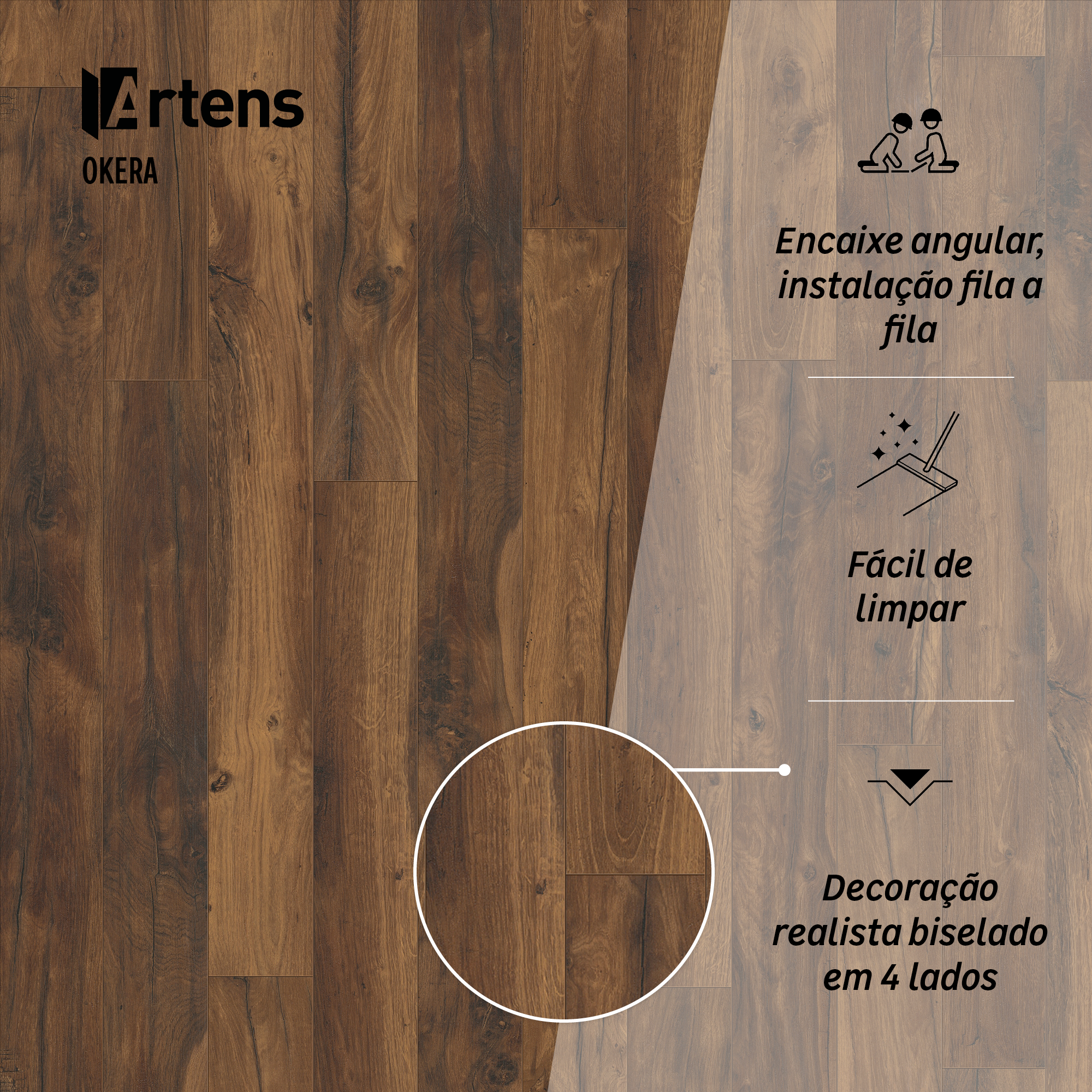 Pavimento flutuante laminado Okera resistente à água 24h médio 8 mm Artens OSC425 - 5