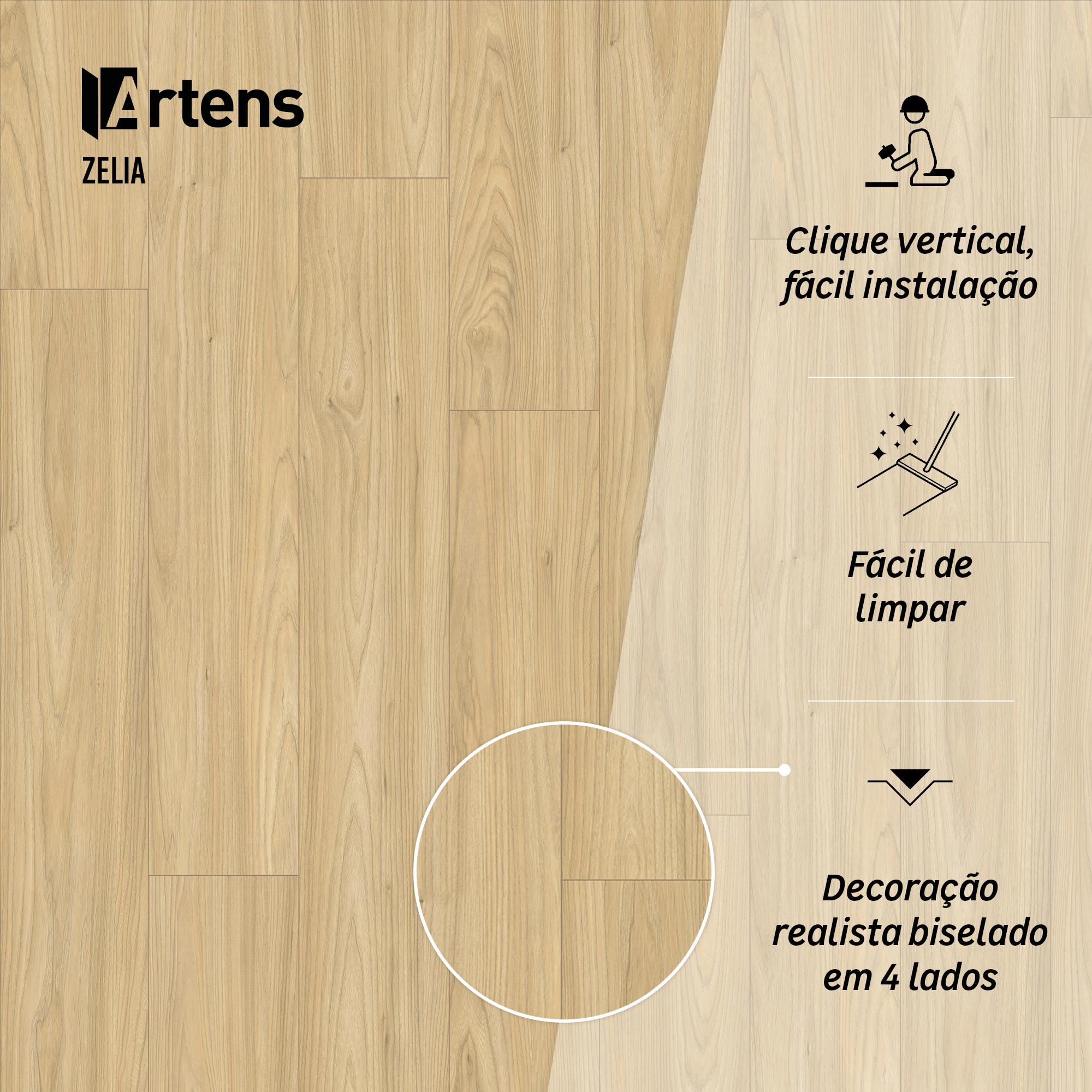 Pavimento flutuante laminado Zelia resistente à água 24h superior 8 mm Artens - 5