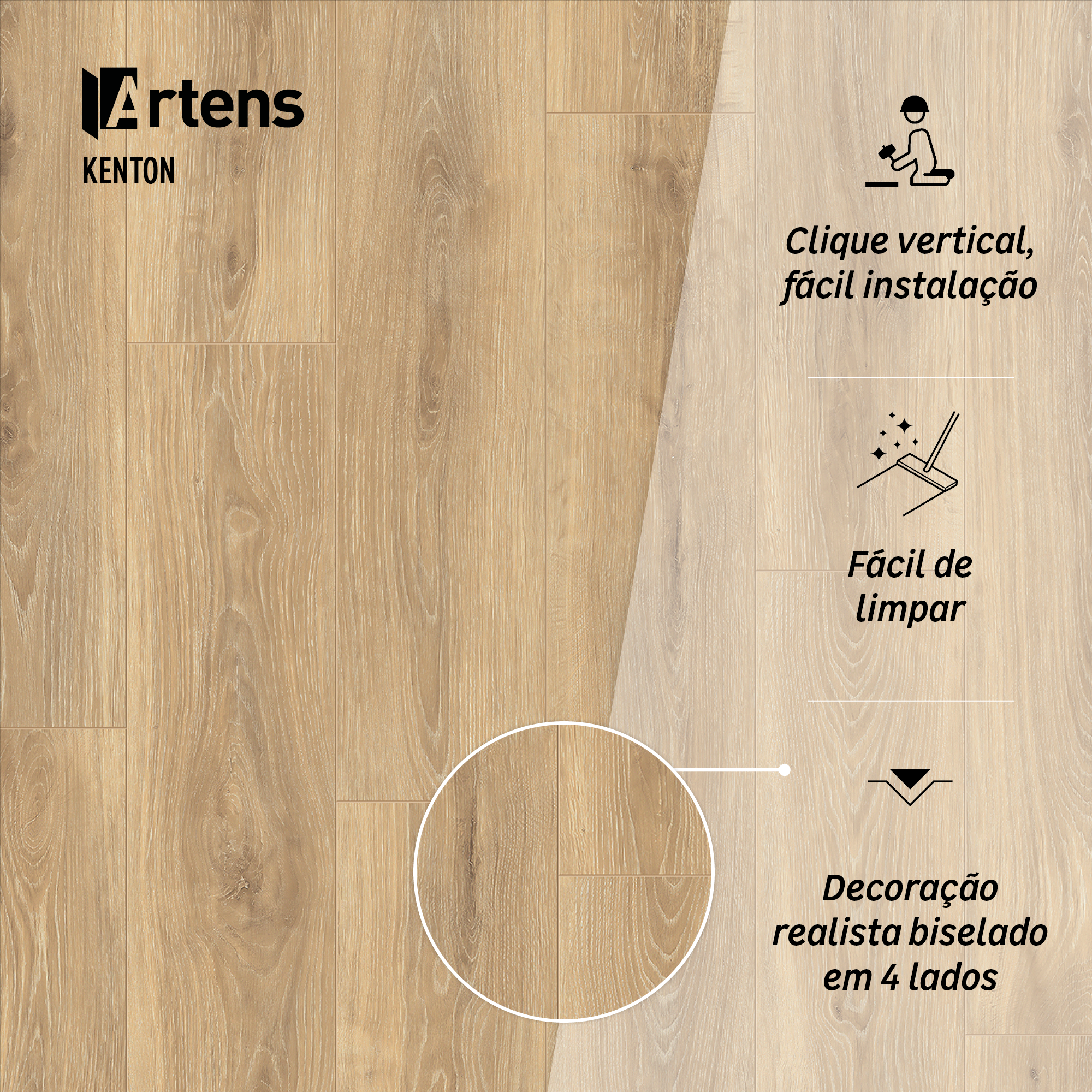 Pavimento flutuante laminado Kenton resistente à água 24h médio 8 mm Artens NAT 320 - 4