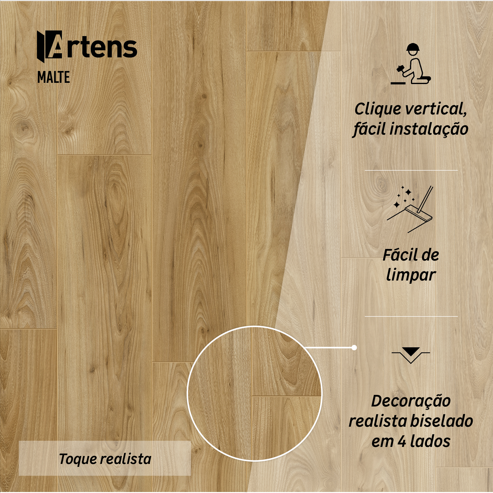 Pavimento flutuante laminado Malte resistente à água 24h superior 8 mm Artens NAT348 - 4