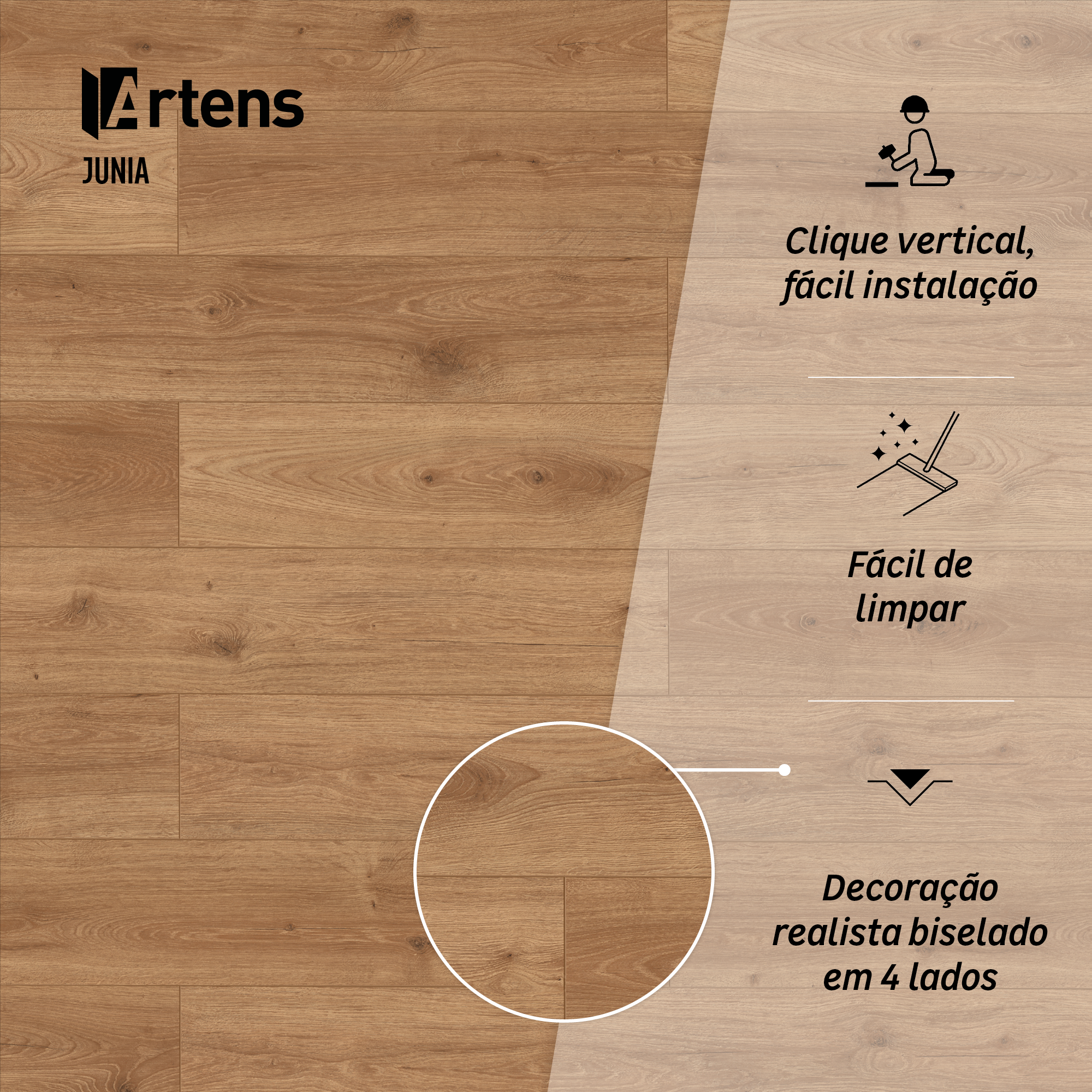 Pavimento flutuante laminado Junia superior resistente à água 8 mm Artens NAT340 - 5