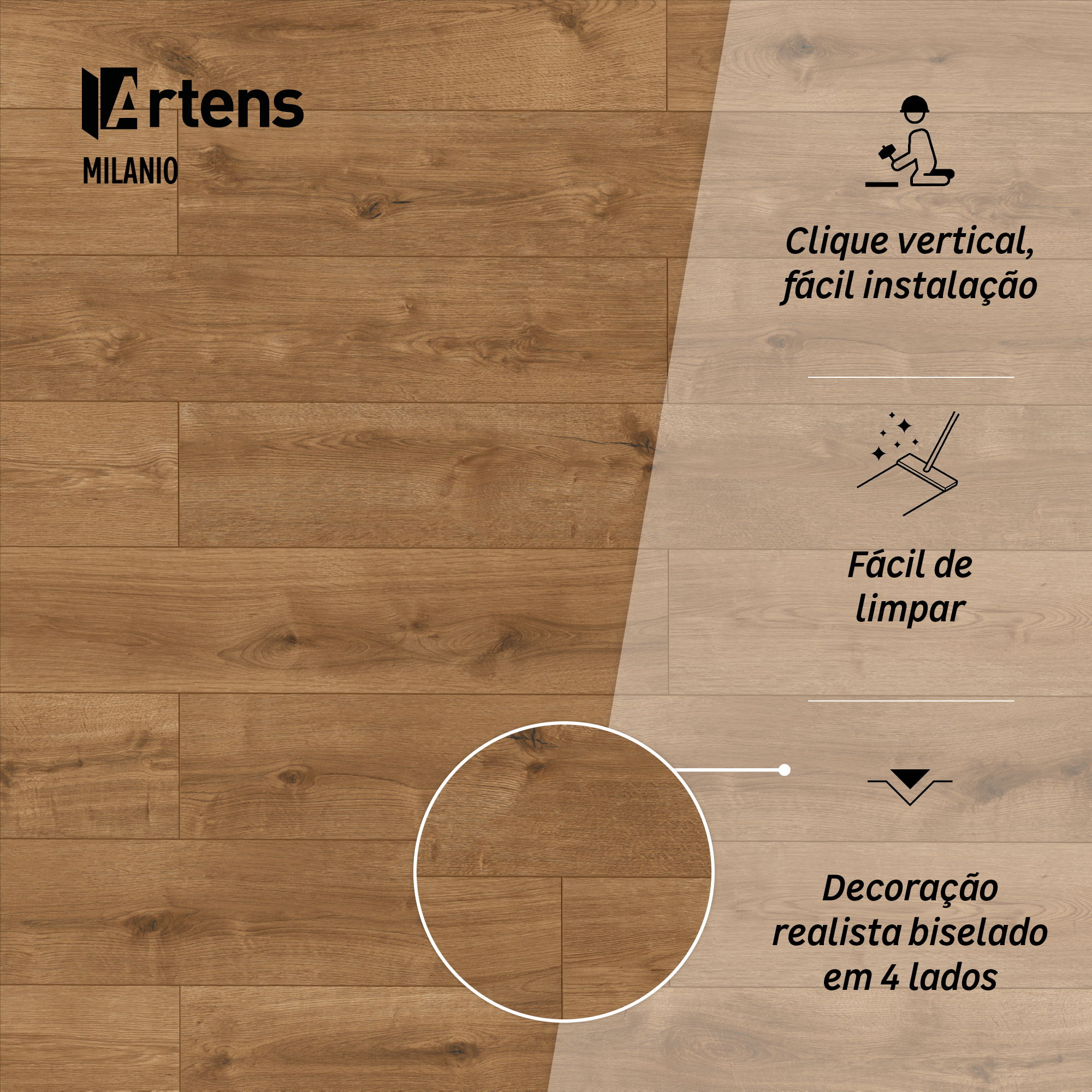 Pavimento flutuante laminado MILANIO resistente à água 24h superior 8 mm Artens NAT380 - 5