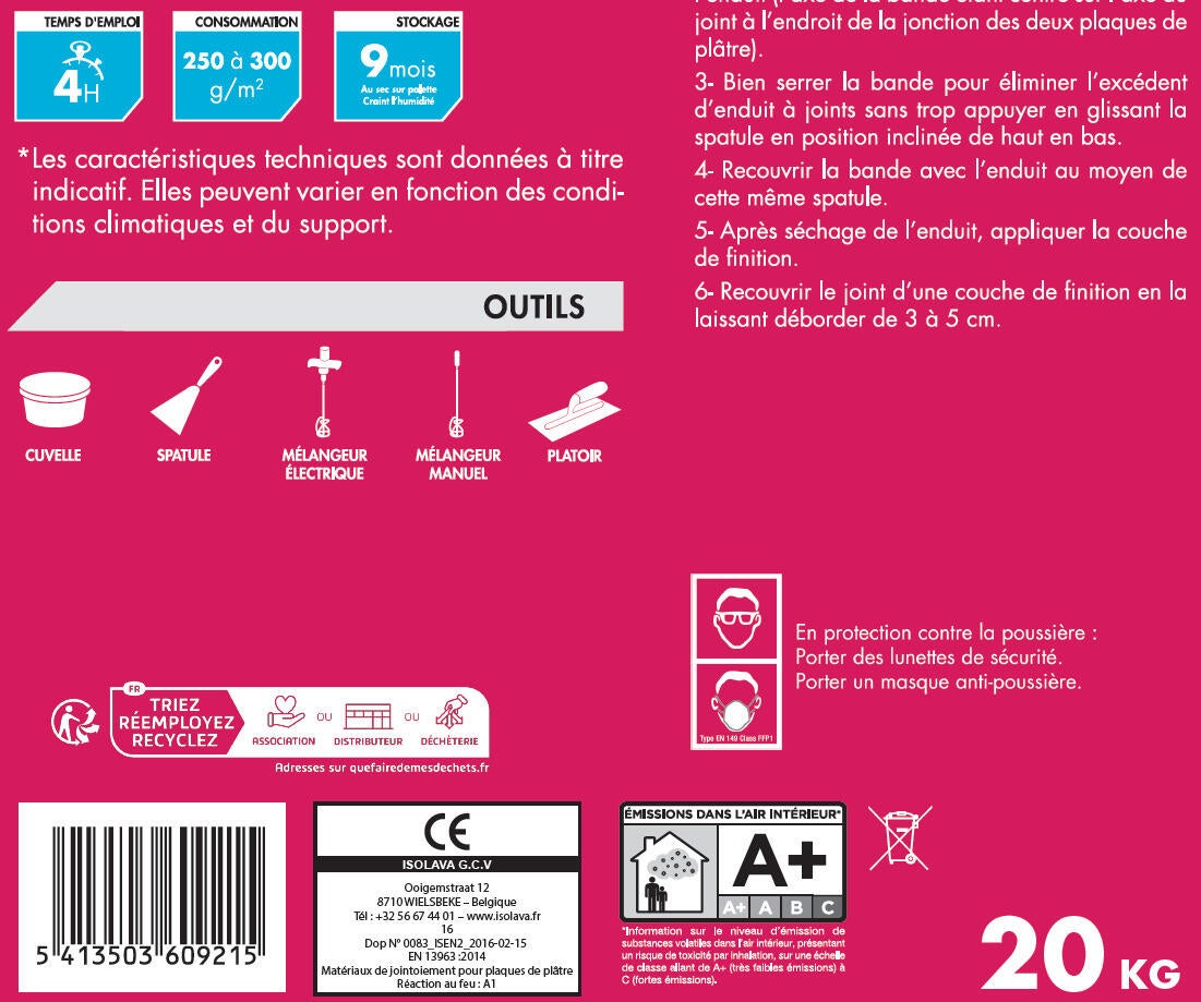 Enduit joint 4h 20 kg Isopr - ISOLAVA - 3