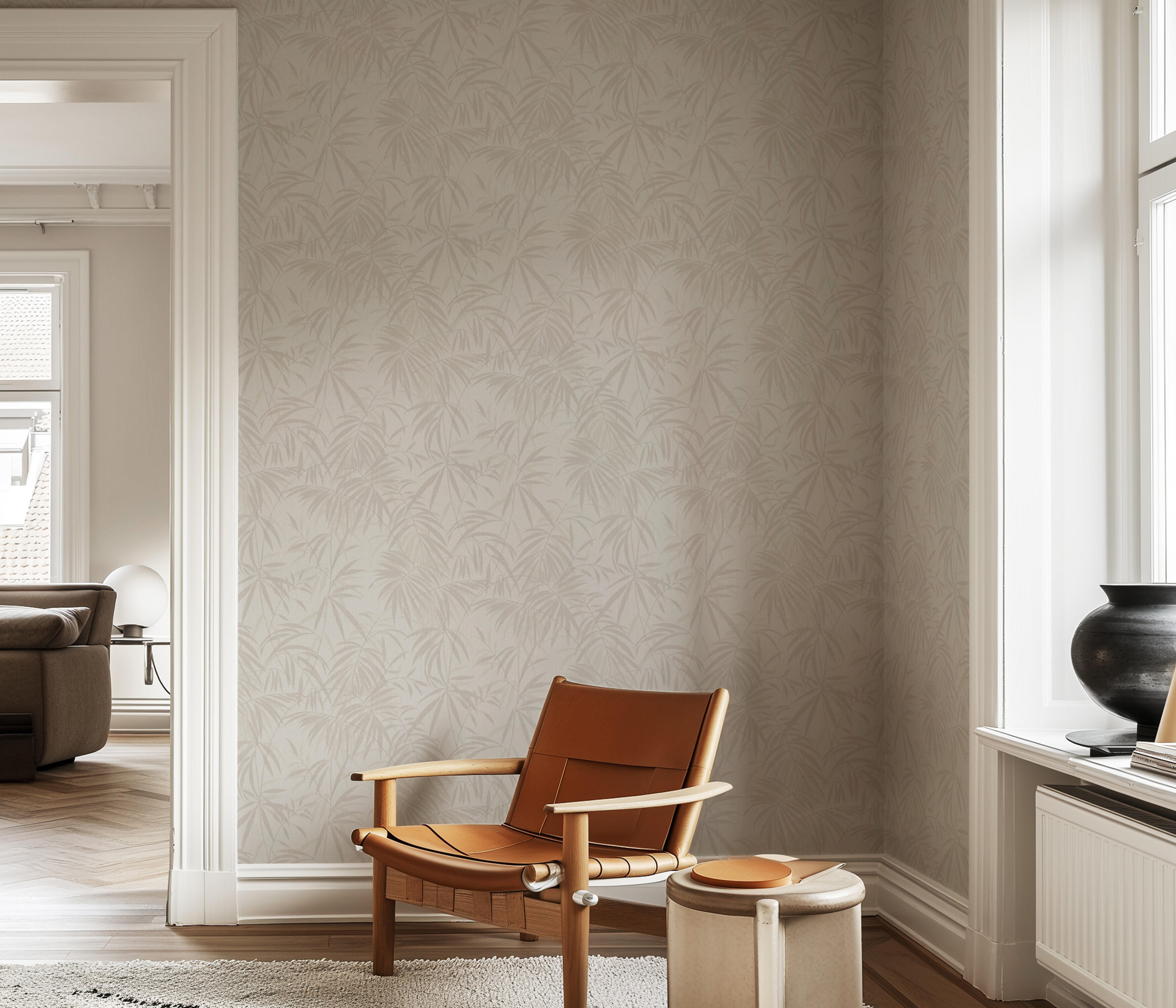 Papel pintado vinilo aplicación cola en pared Naturaleza Hojas 8212 beige  ERISMANN 53cmx10m lavable apto para cocinas o baños - 2