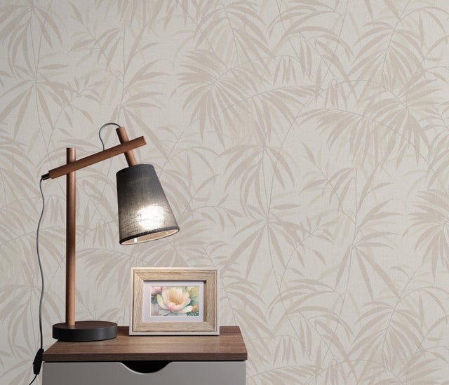 Papel pintado Vinilo Botánico beige Hojas 8212 ERISMANN. De 53cm x 10.05m. Lavable. Método de pegado: aplicación cola en pared