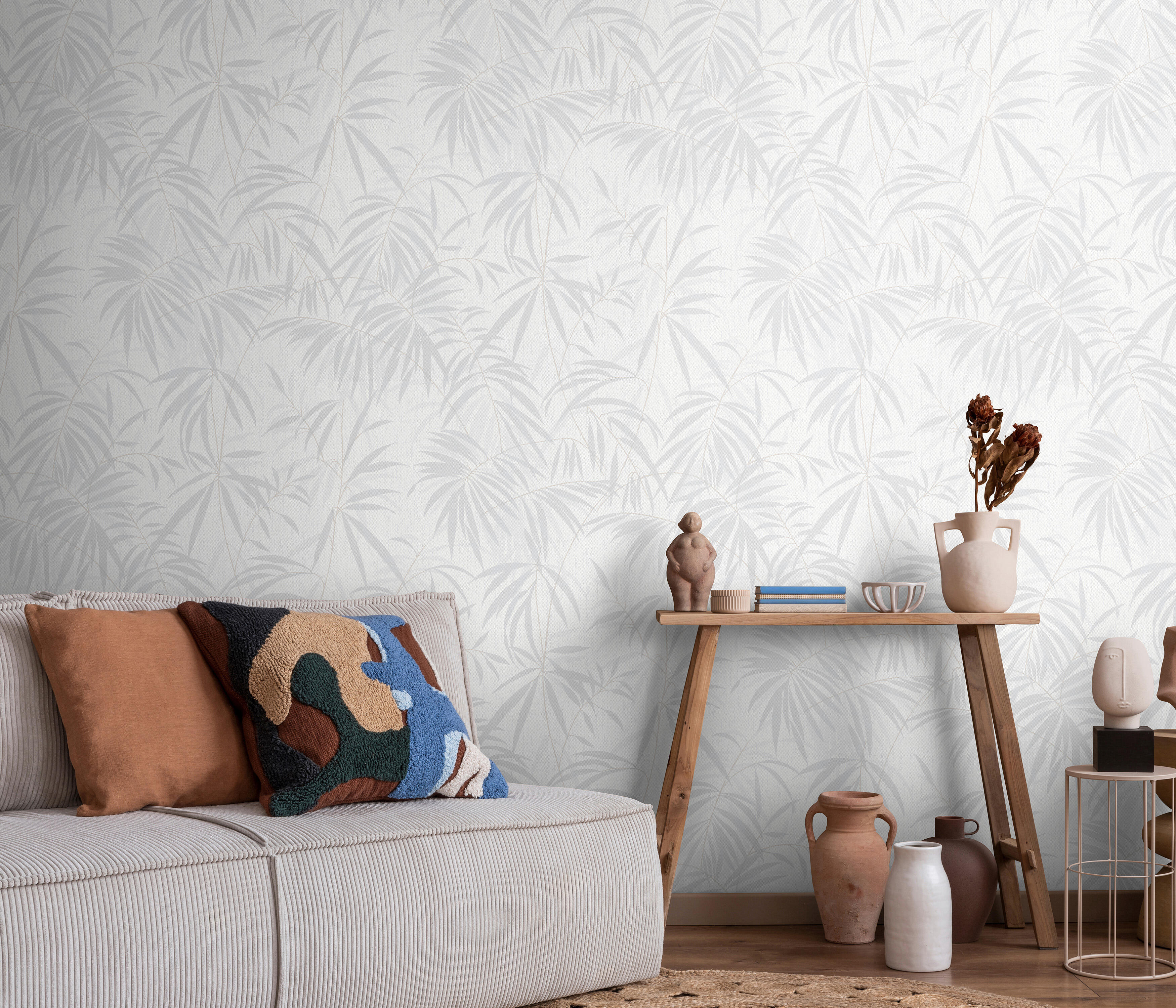 Papel pintado vinilo aplicación cola en pared Naturaleza Hojas 8211 gris  ERISMANN 53cmx10m lavable apto para cocinas o baños - 2