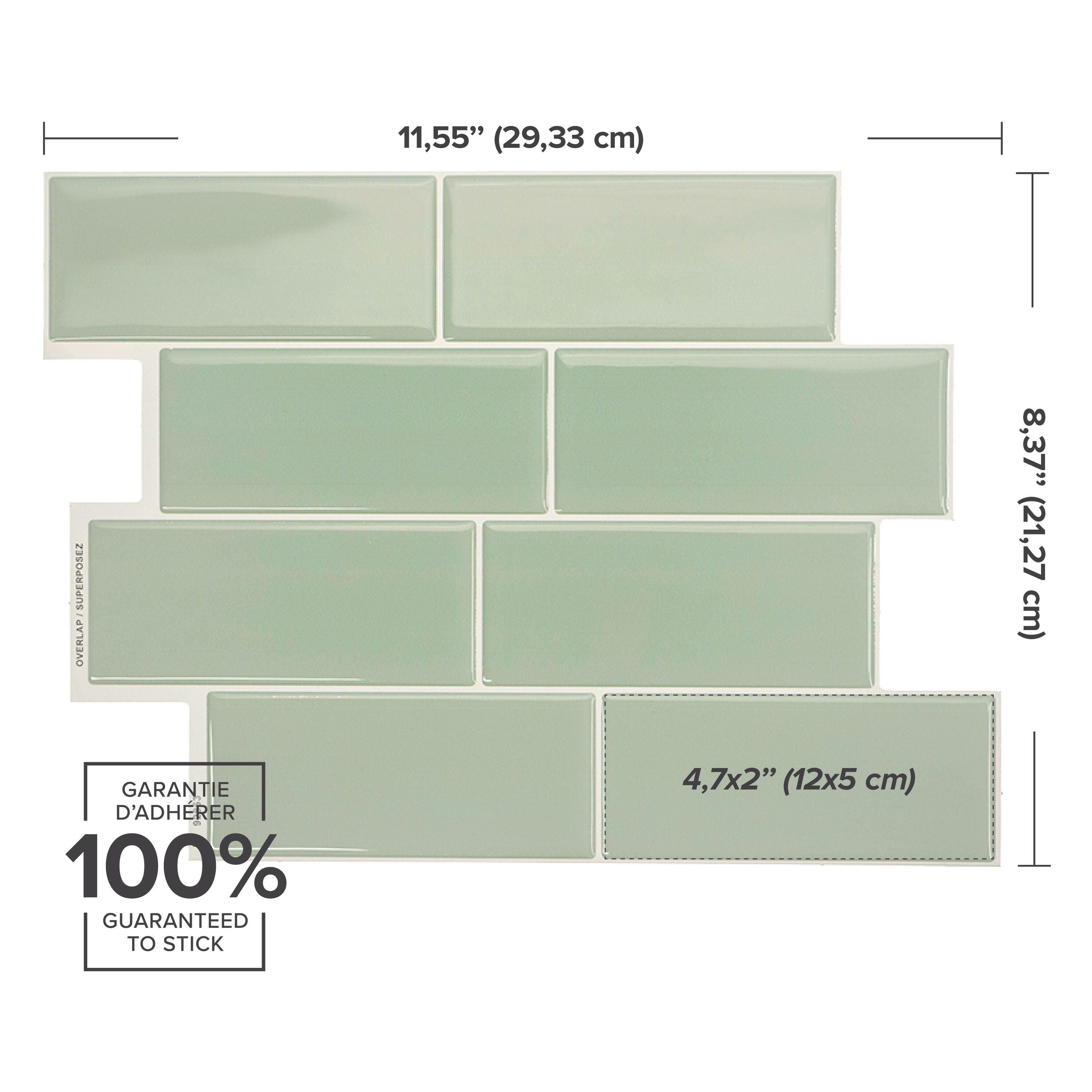 Lot de 4 adhésifs décoratifs SMART TILES, metro lucas vert,  29.3 X 21.2 cm - 2