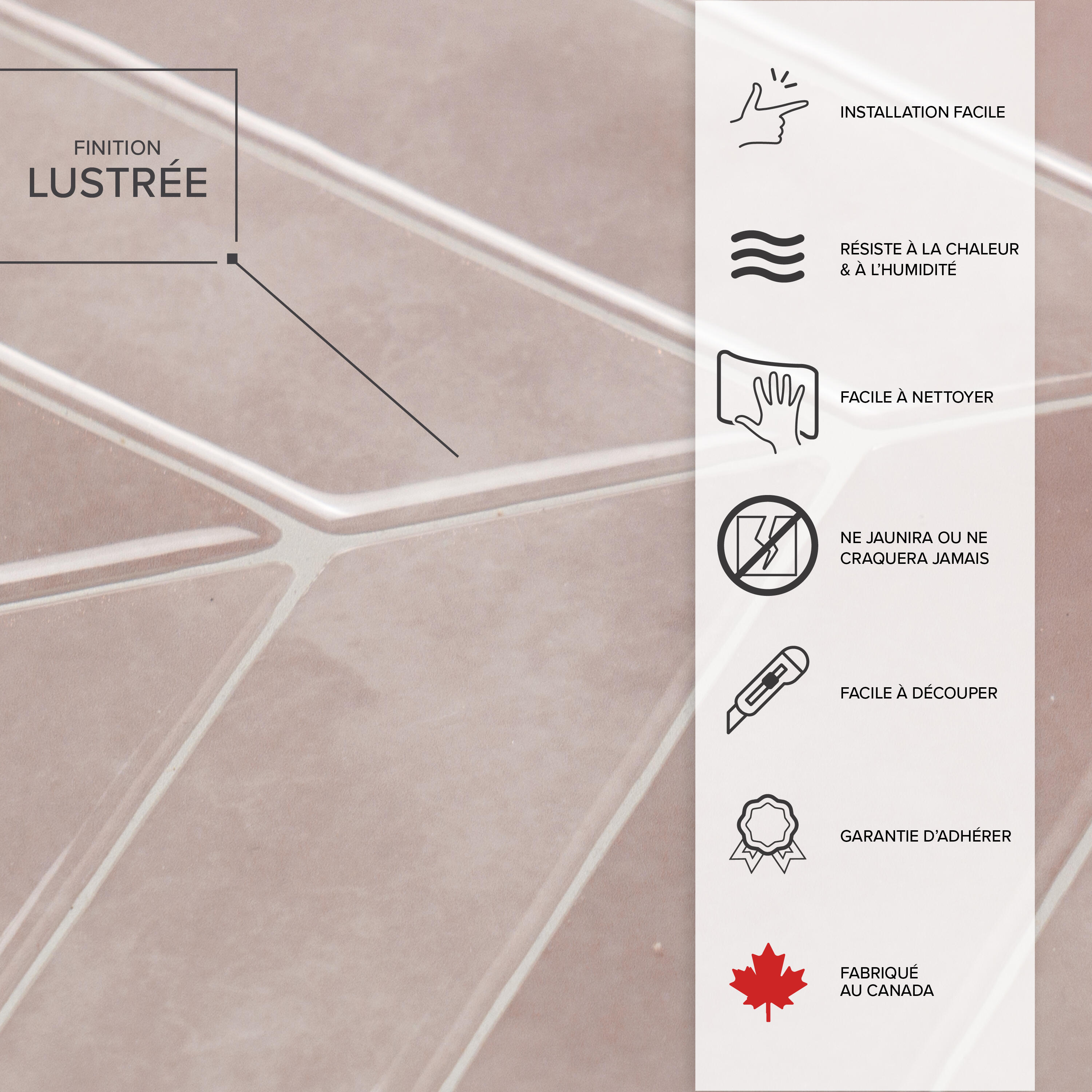 Lot de 4 adhésifs décoratifs SMART TILES,  chevron viby beige, 29,5 X 24,8 cm - 7