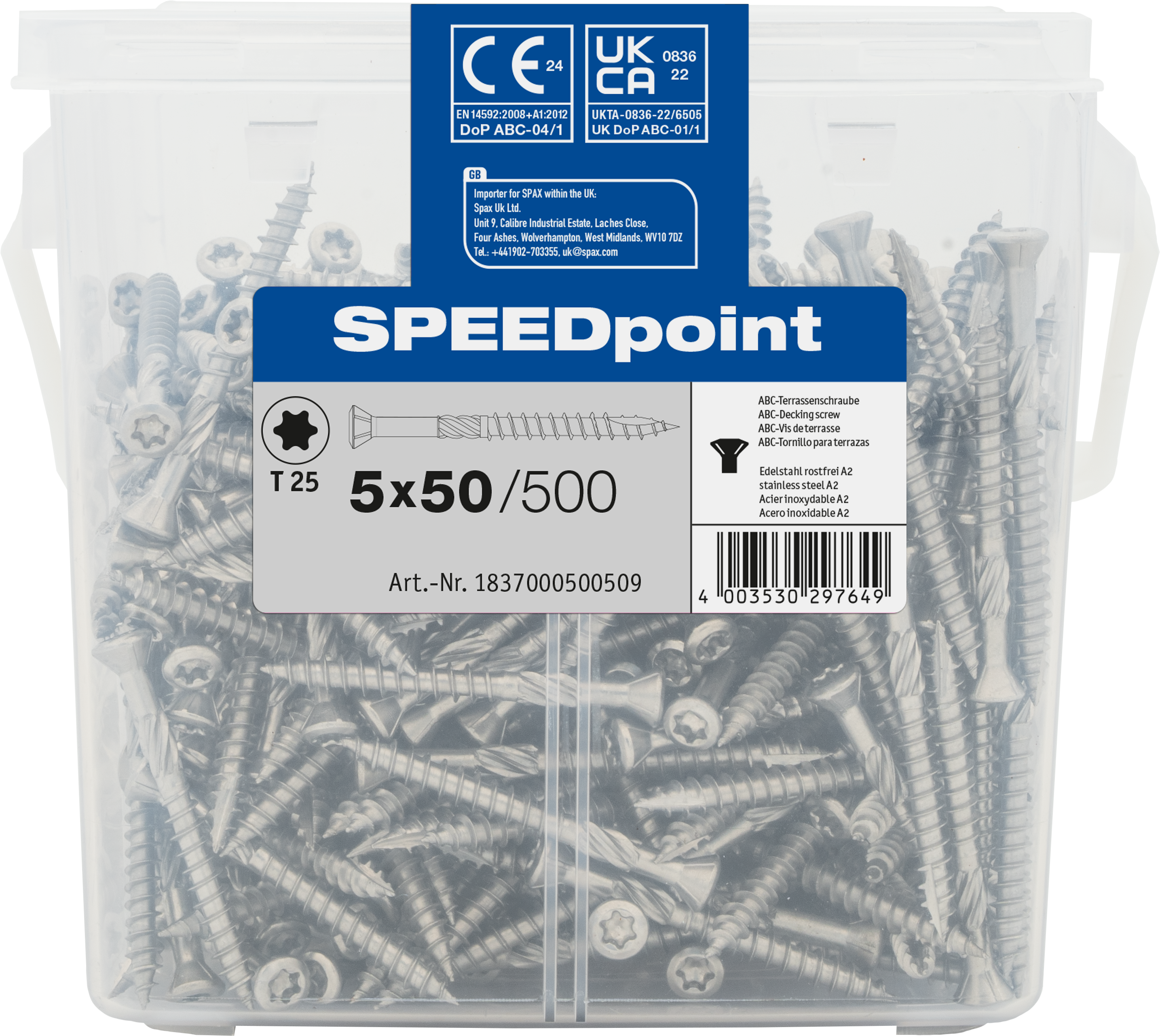Vis terrasse bois tendre inox A2 Diam. 5,0 x 50 mm Boîte de 500 -SPEEDpoint - 5