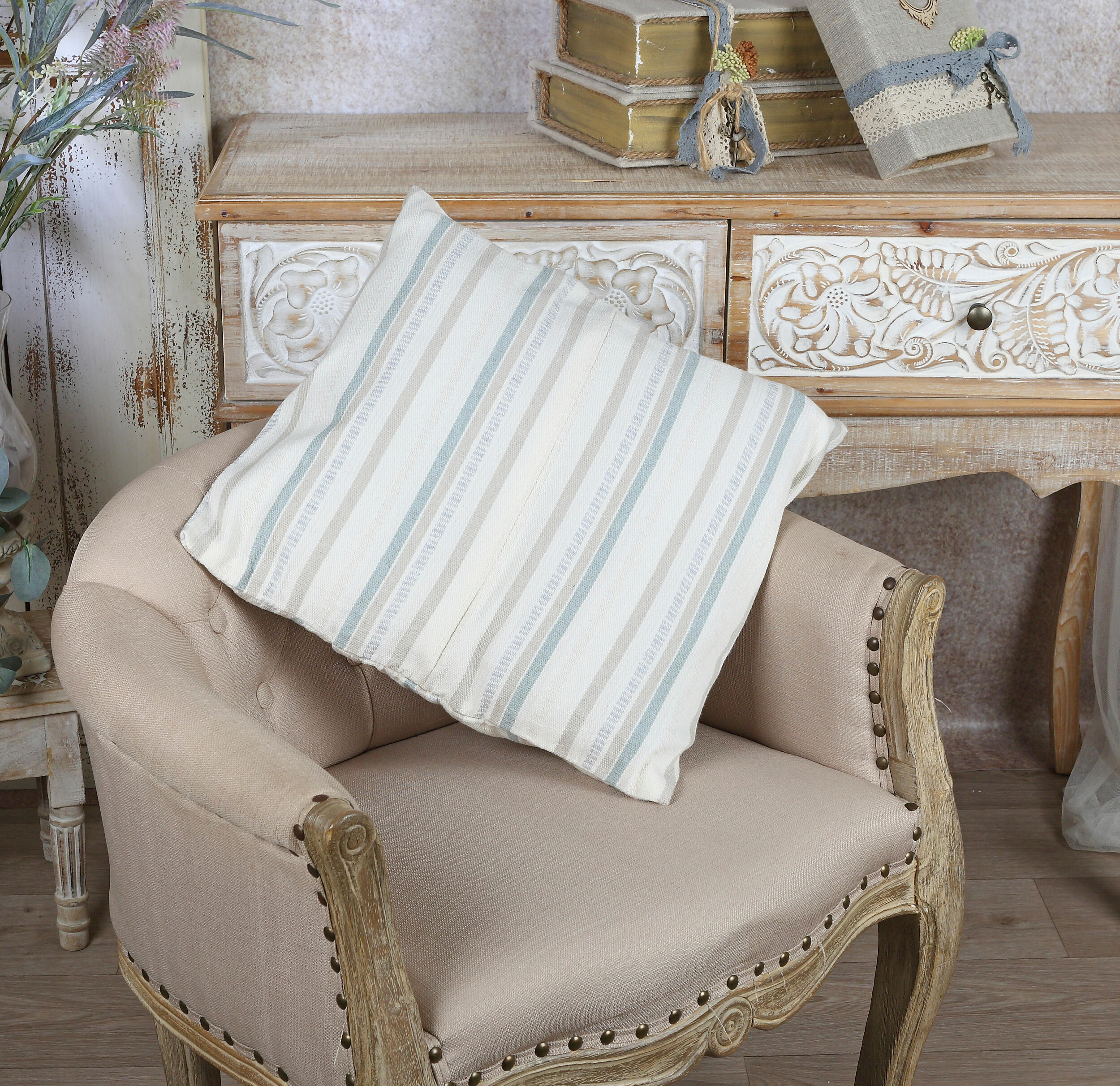 Funda de cojín rectangular trevélez algodón rayas verde con cremallera 50x30cm