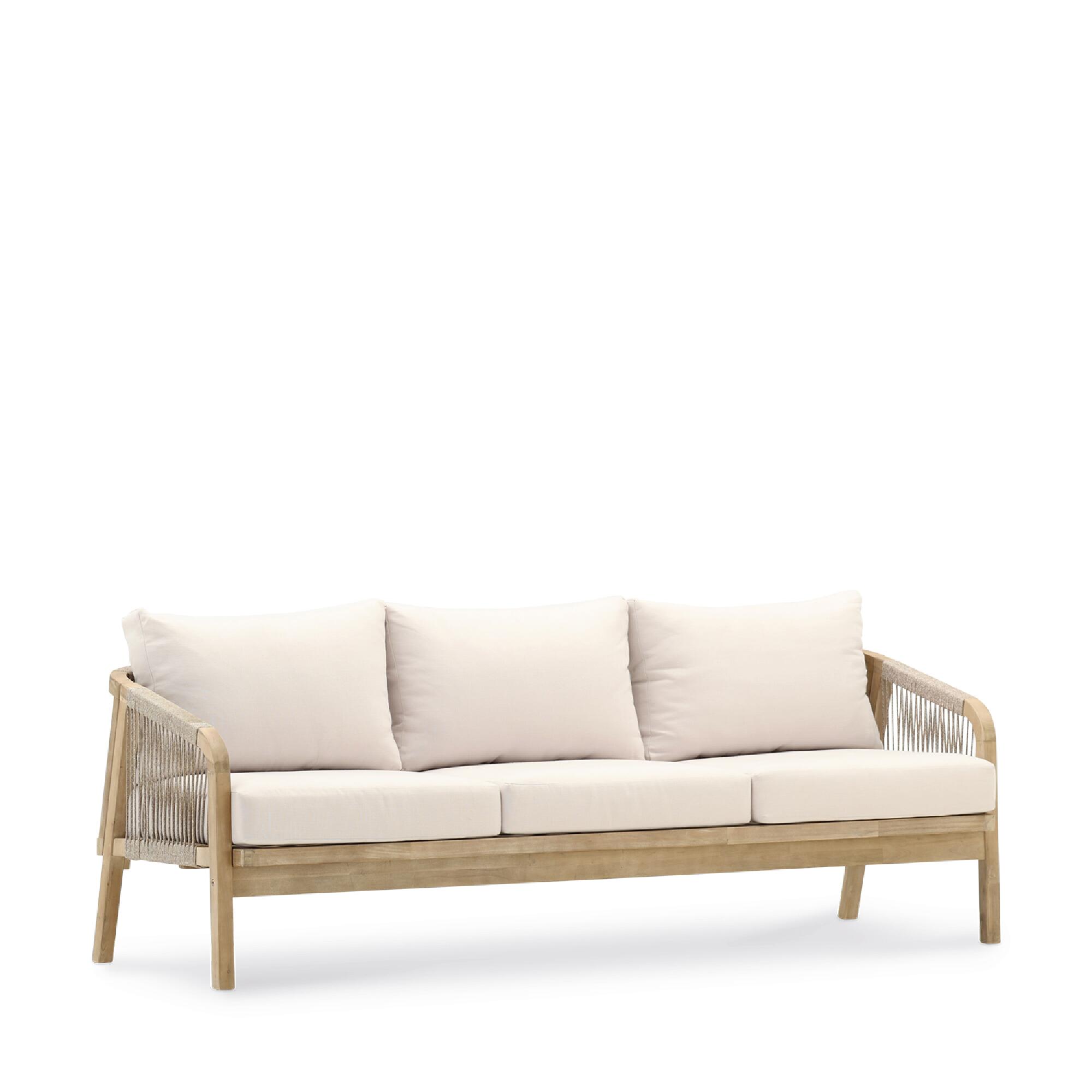 Sofá de jardín con cojín de acacia siena beige defora home 3 plazas